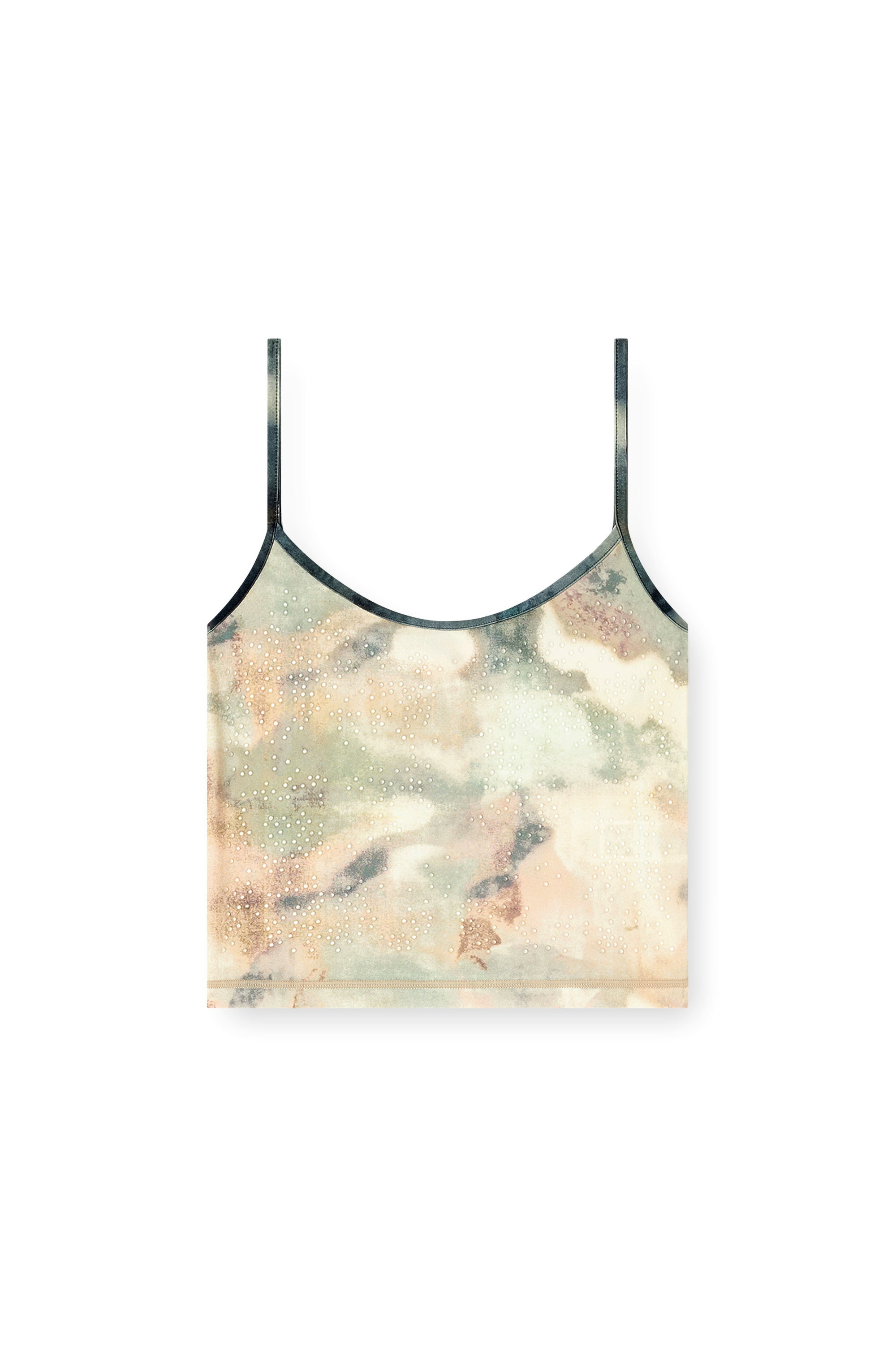 Diesel - T-IPLU, Damen Skinny-Top aus Nylon mit Allover-Camouflage und Kristalldetails in Gr&uuml;n - 3