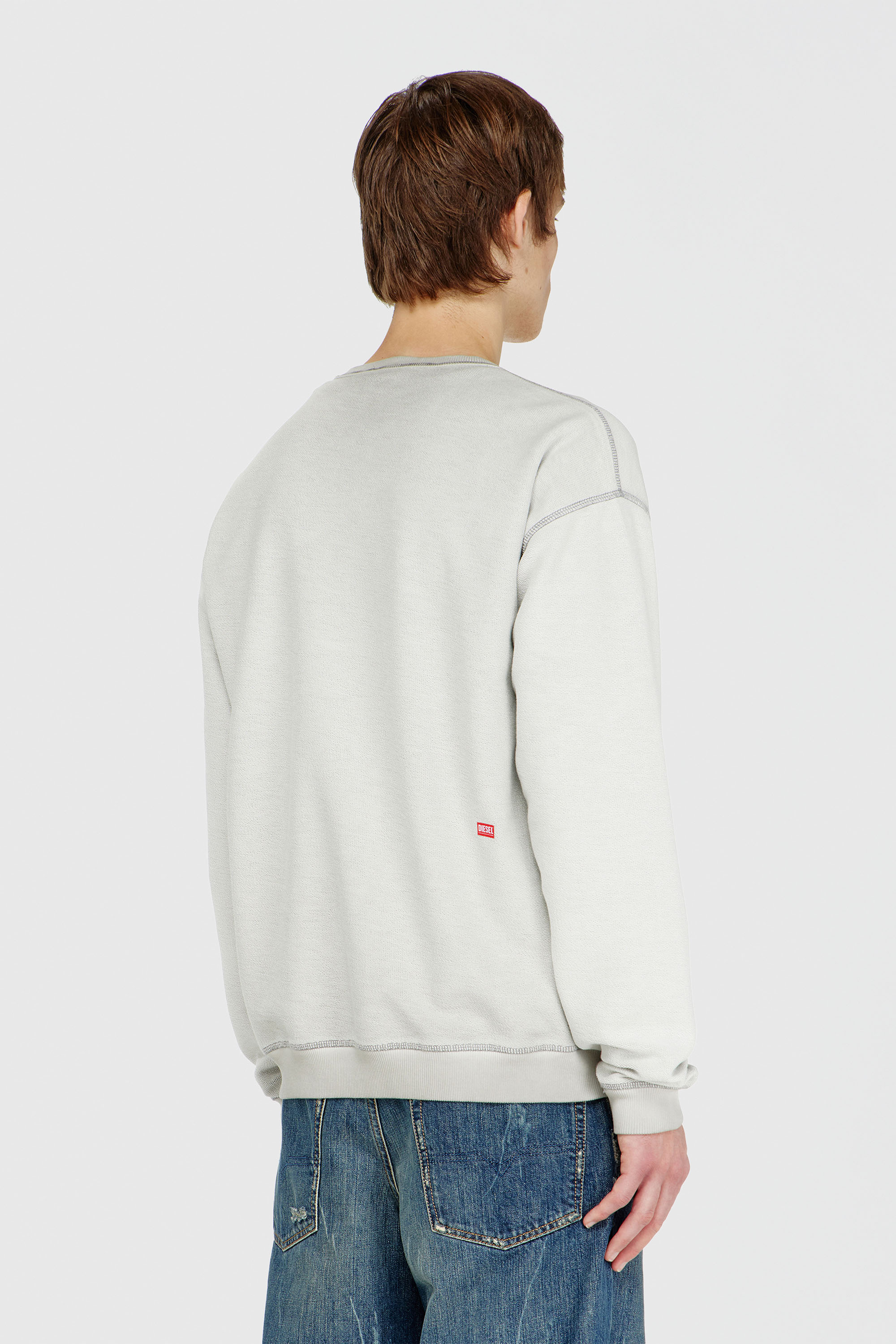 Diesel - S-ARON-RAW, Herren Sweatshirt mit d&eacute;vor&eacute;-Print in Hellgrau - 4