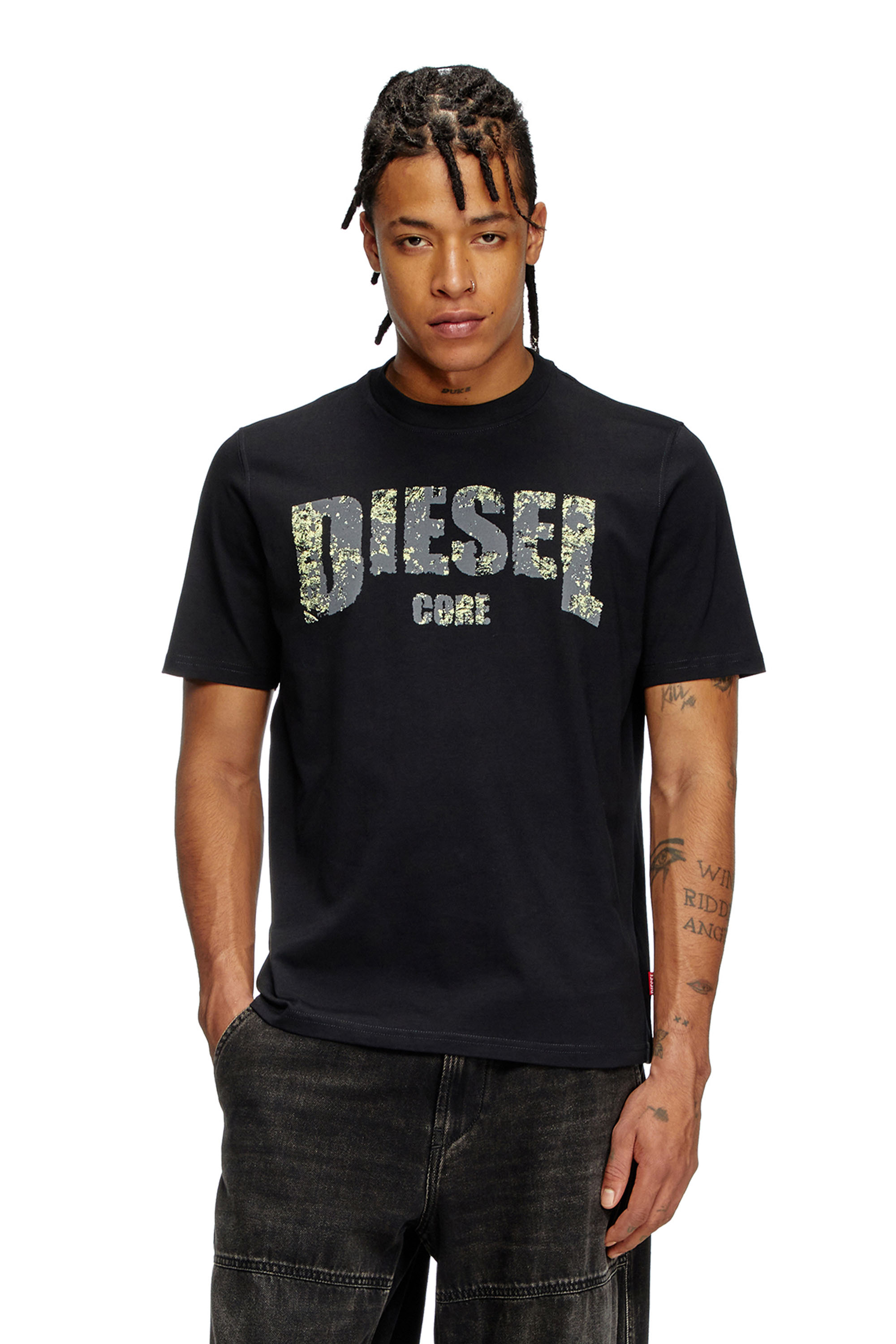 Diesel - T-ADJUST-R25, Herren T-Shirt mit Diesel Core-Print in Schwarz - 1