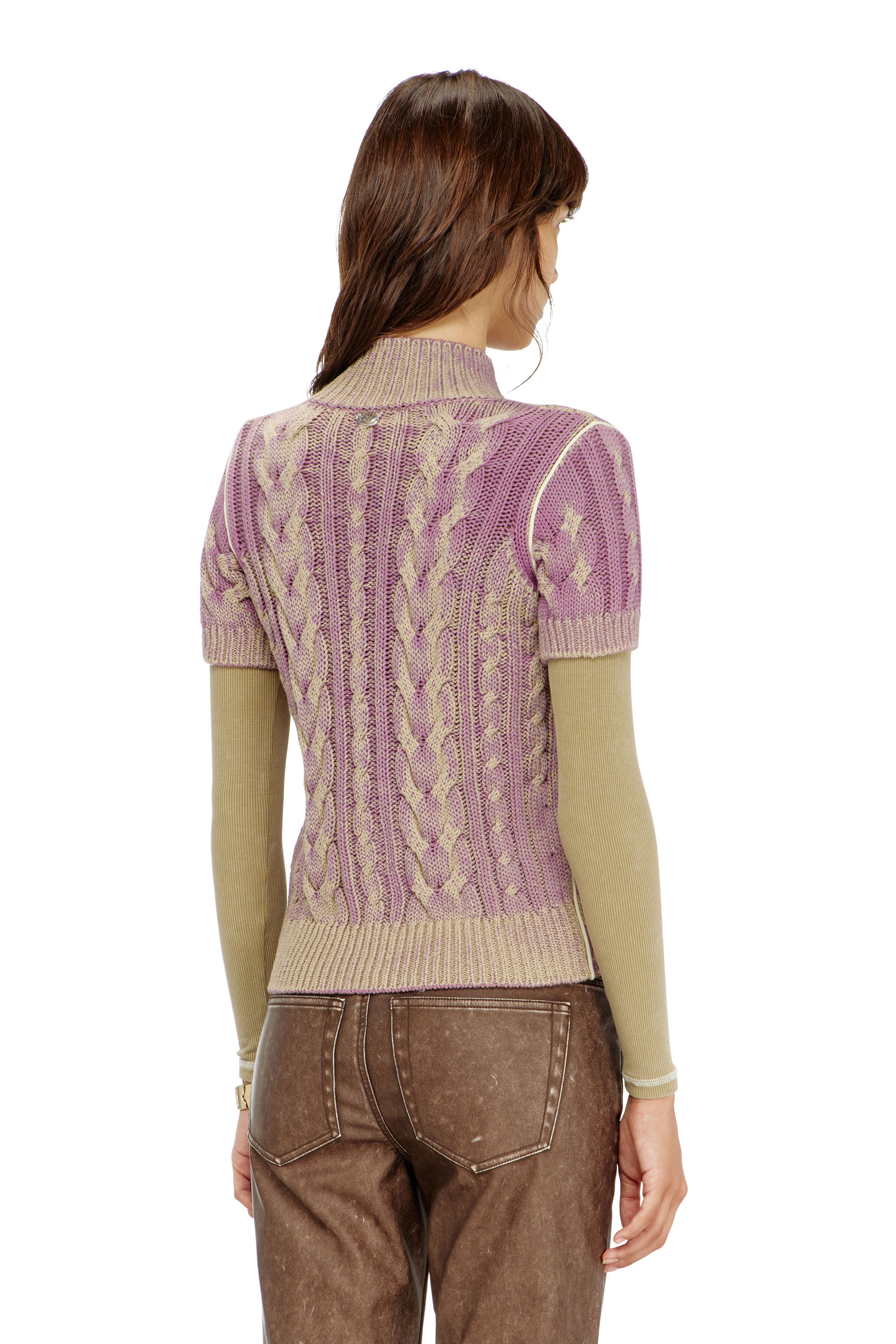 Diesel - M-ELANA, Damen Kurzarm-zip-cardigan im Zopfmuster in Beige/Violett - 4