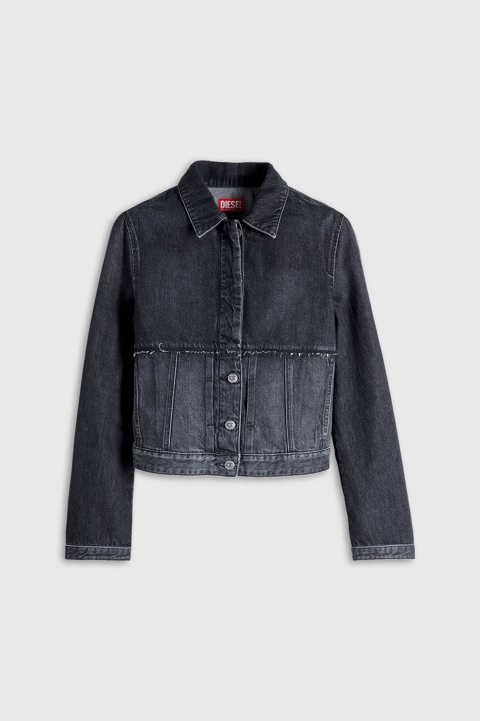 Diesel - DE-KATO-SE, Damen Jacke aus segmentiertem Denim in Schwarz/Dunkelgrau - 2