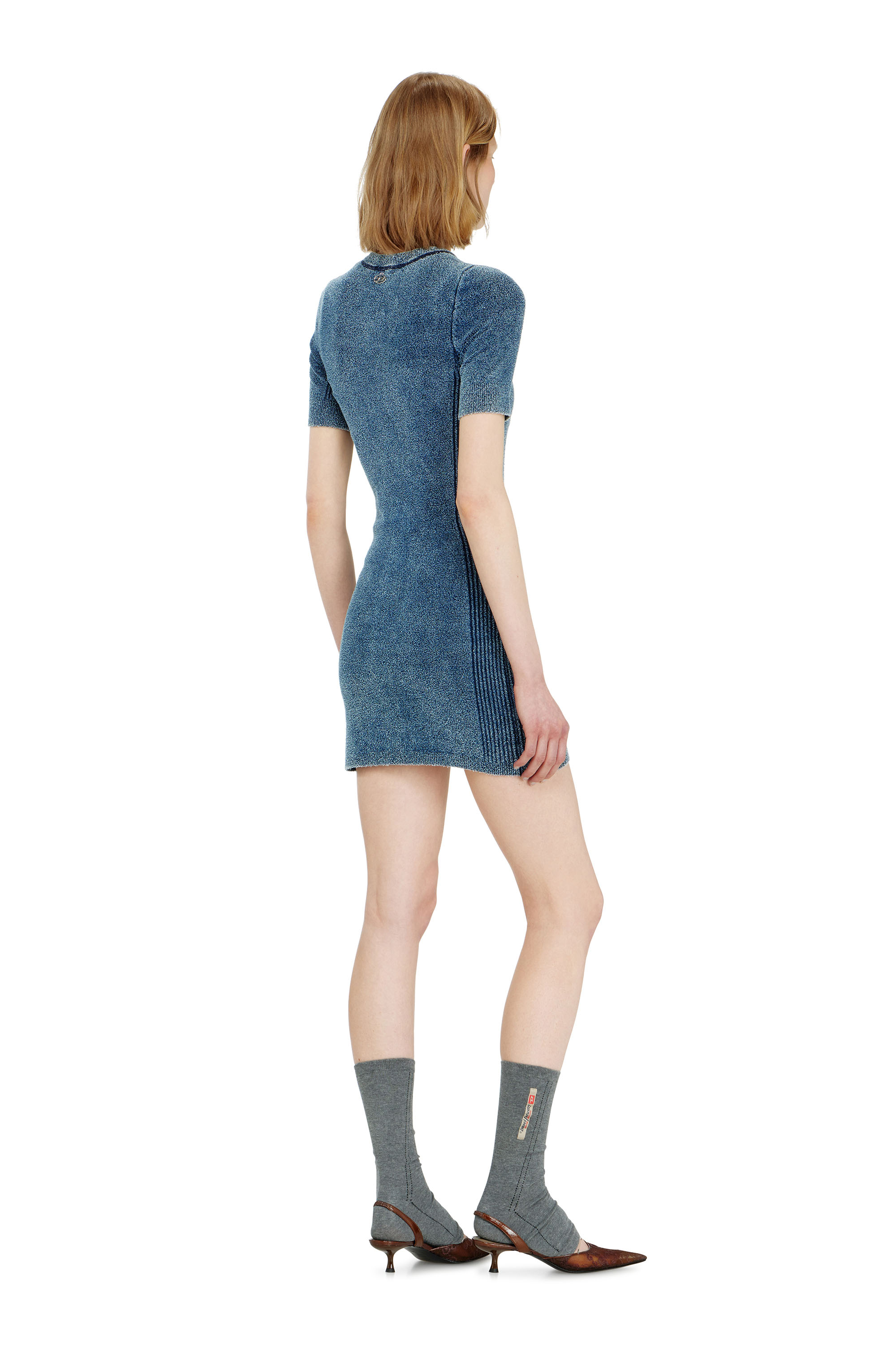 Diesel - M-ESTEE DRESS, Damen Kurzes Kleid aus indigo boucl&eacute;-strick in null - 4