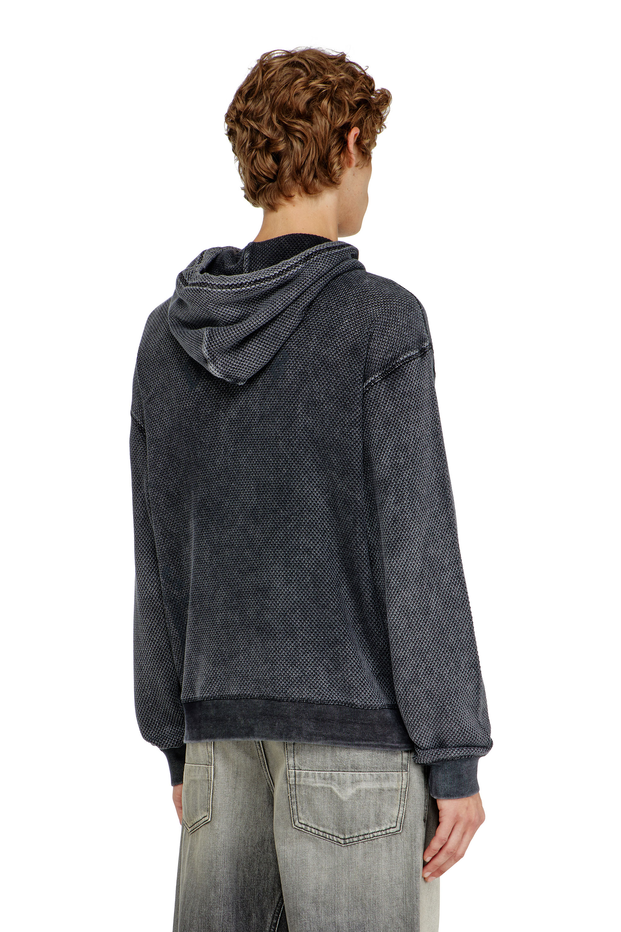 Diesel - S-NORM-HOOD-AA1, Herren Hoodie aus strukturiertem Baumwollmesh in Dunkelgrau - 4