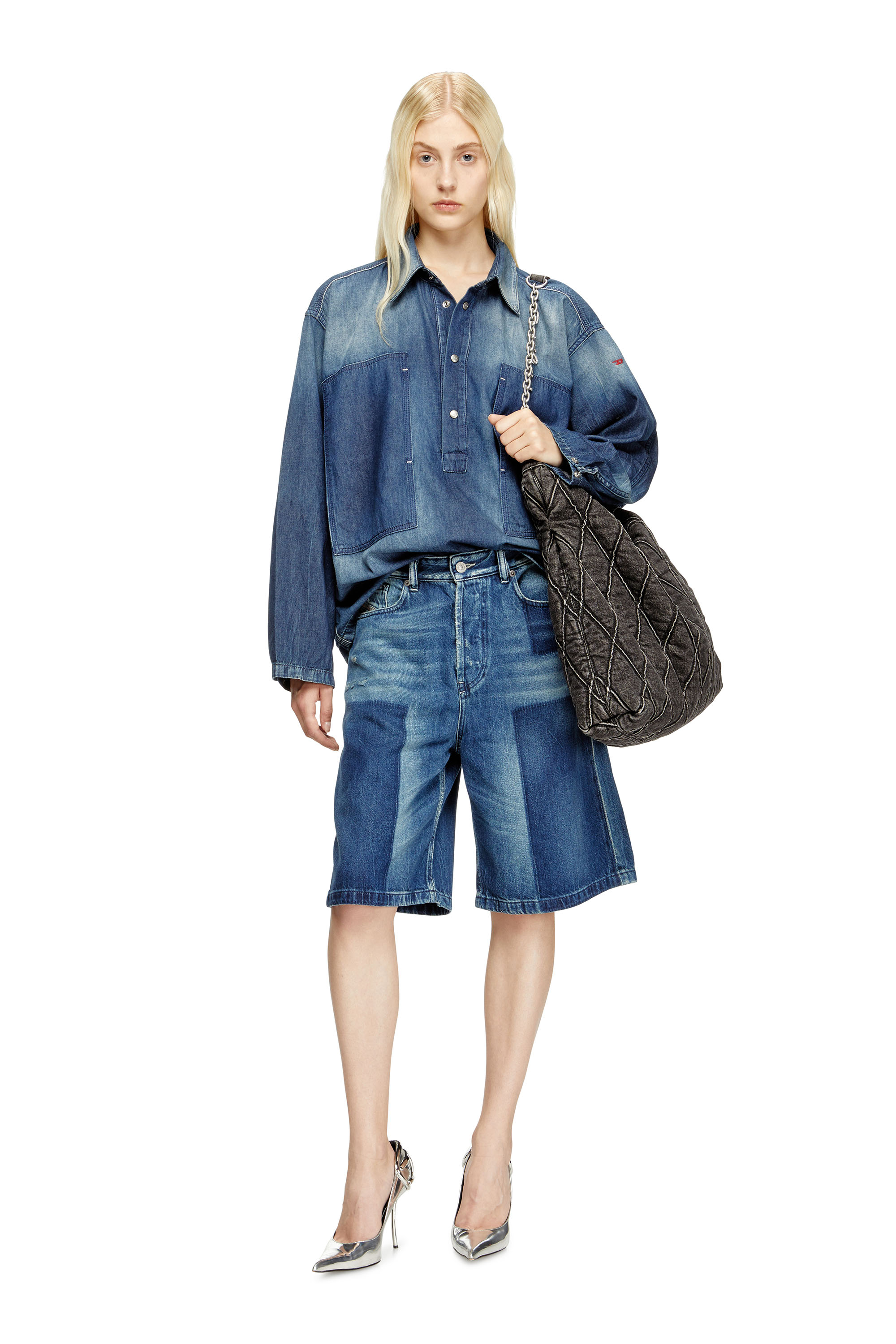 DE-SIRE-SHORT, Mittelblau Diesel - DE-SIRE-SHORT, Damen Shorts in Kontrast-Effekt-Denim in Mittelblau - 1