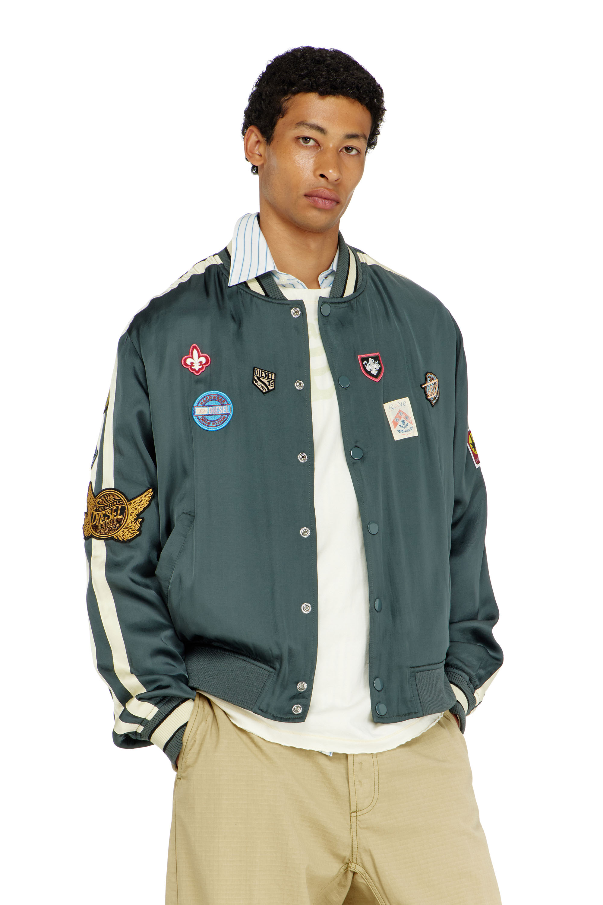 Diesel - J-ANNU, Herren Satin-bomberjacke mit patches in null - 1