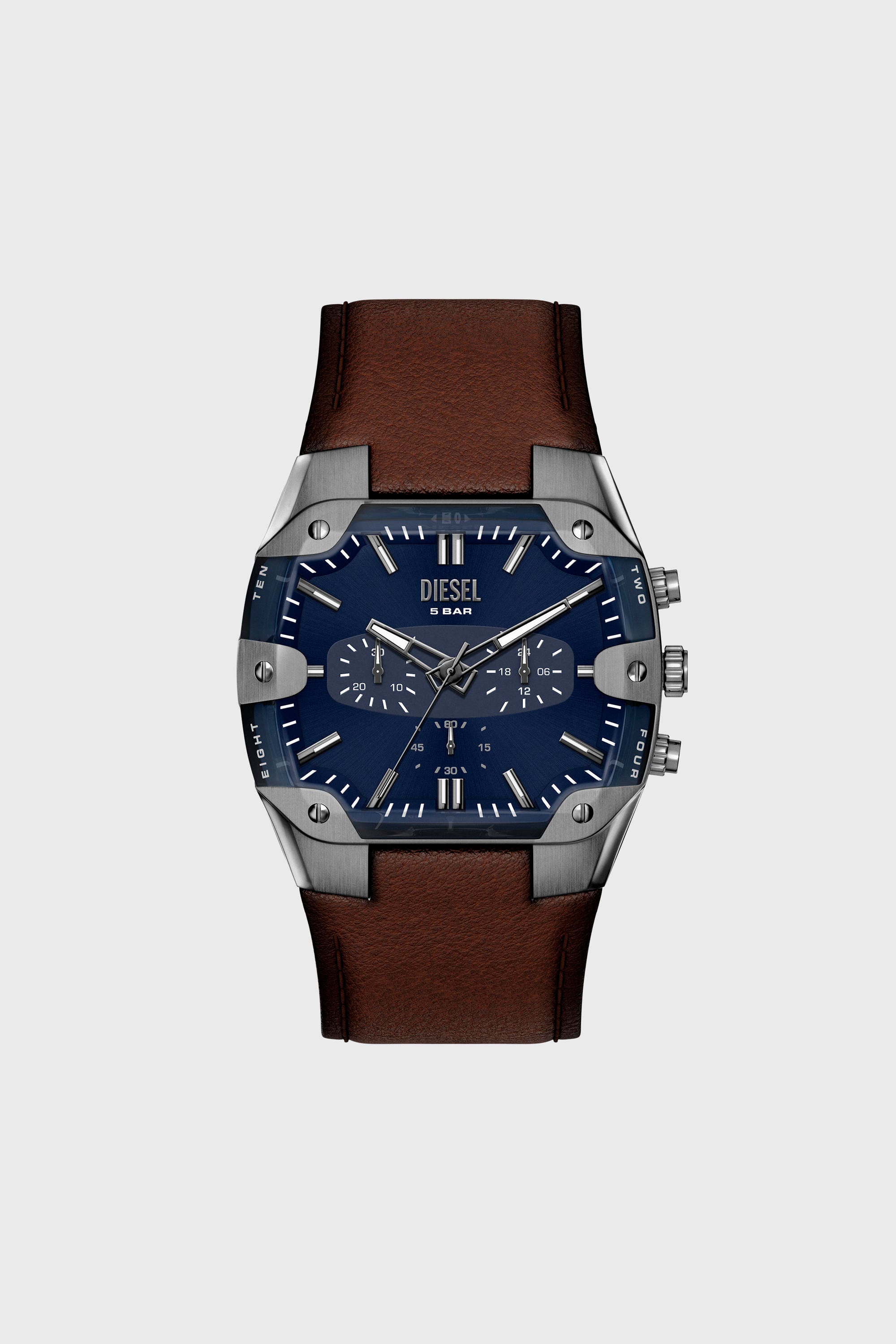 Diesel - DZ4737 WATCH, Man's Spiked Cushion brown leather watch in Brown - 1