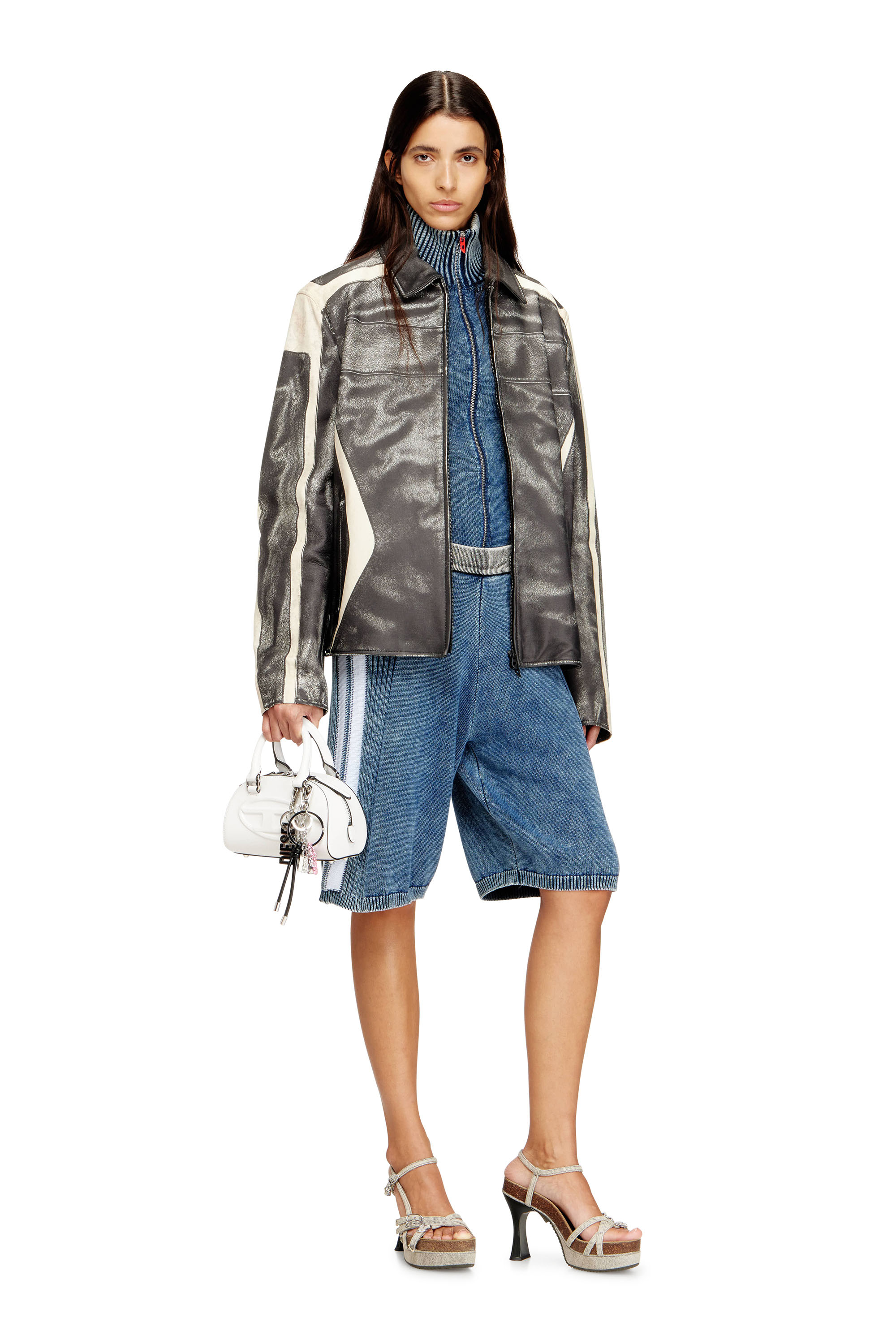 Diesel - M-ESTHER, Damen Gestrickte Shorts mit sportlichen Streifen in Blau - 2