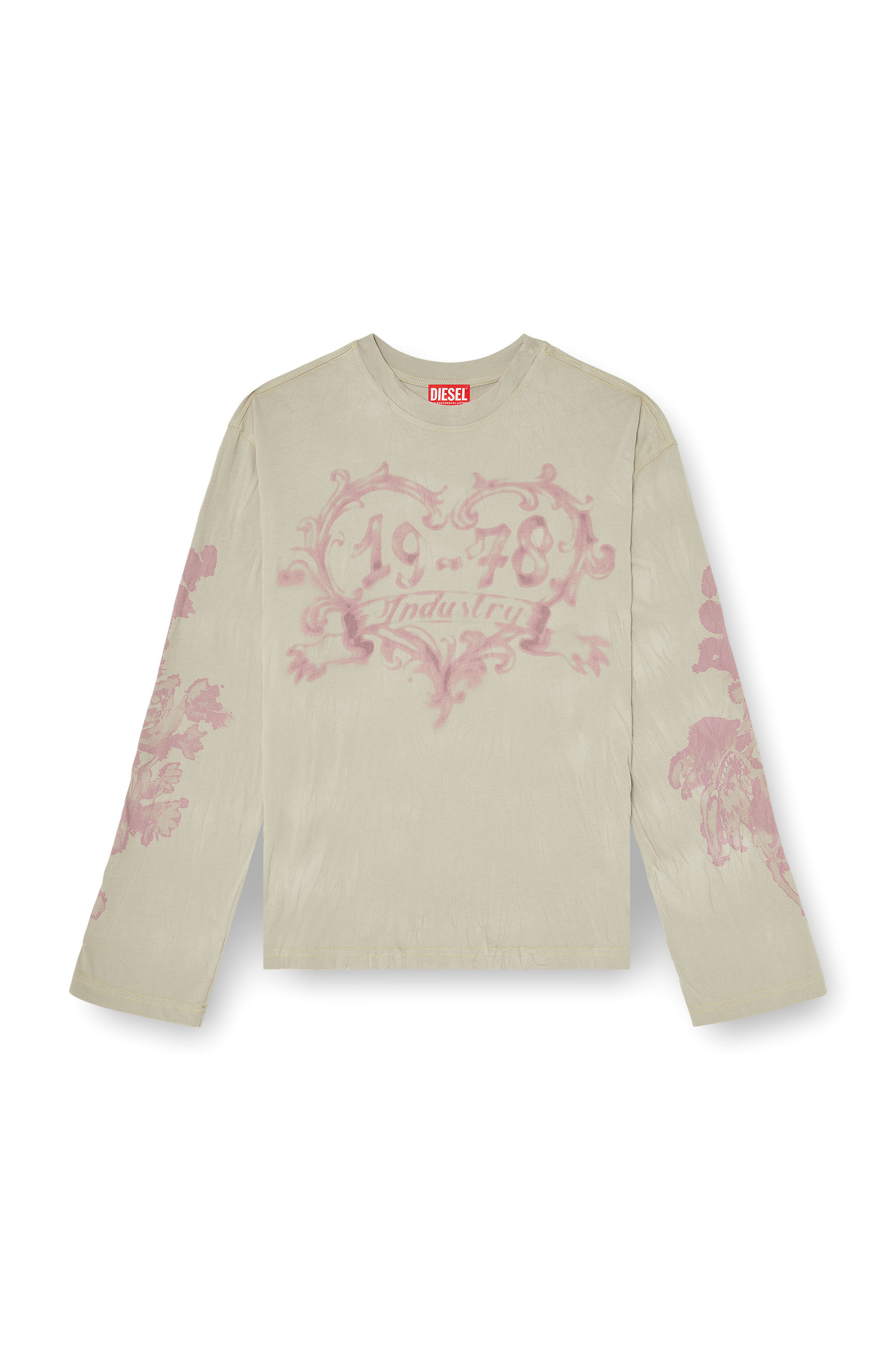 Diesel - T-HILARY-LS-AA1, Damen Langarmshirt aus Baumwolle mit Grafikprint in Rosa/Beige - 3