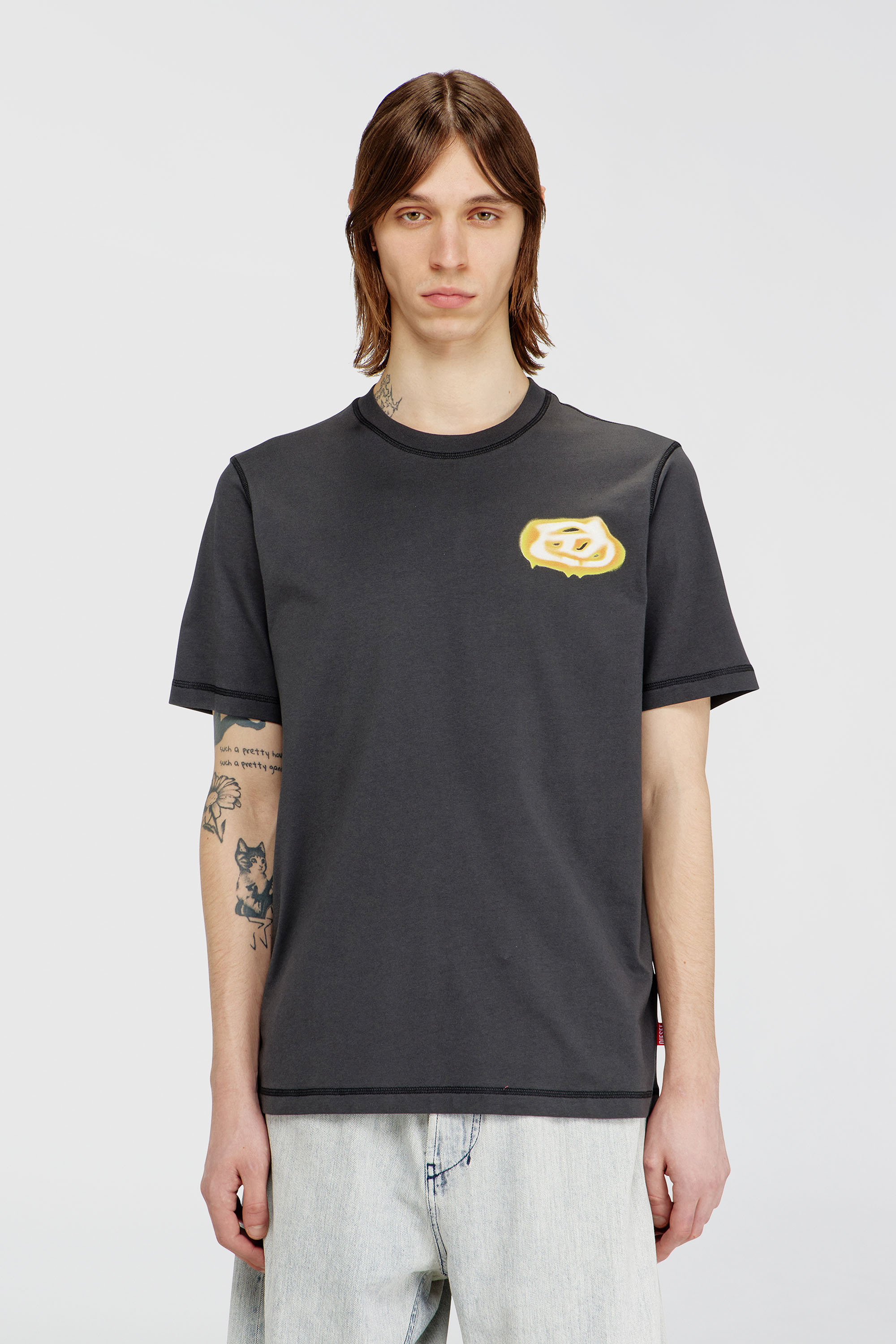 Diesel - T-ADJUST-V7, Herren T-Shirt mit Oval D-Logo in Dunkelgrau - 1