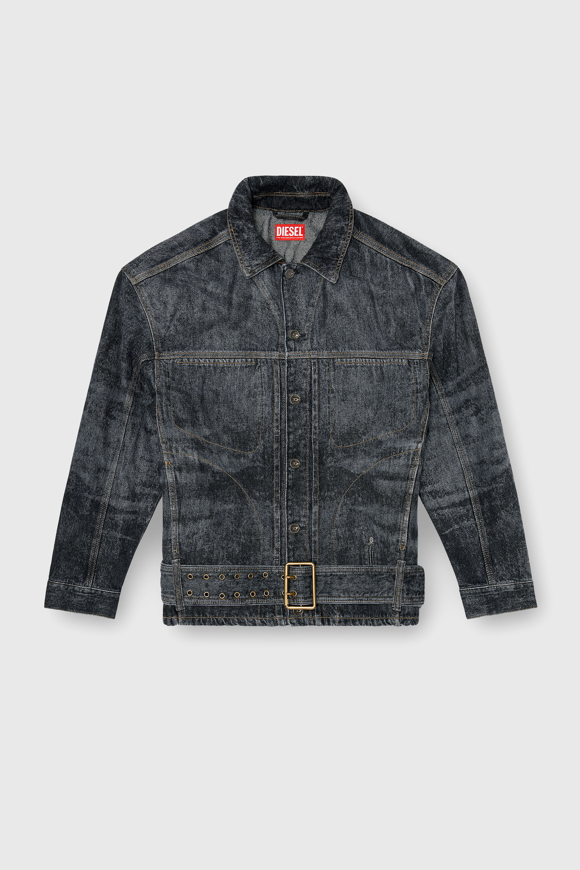 Diesel - D-VALERO-S, Herren Biker-inspirierte Jeansjacke in Dunkelgrau - 2