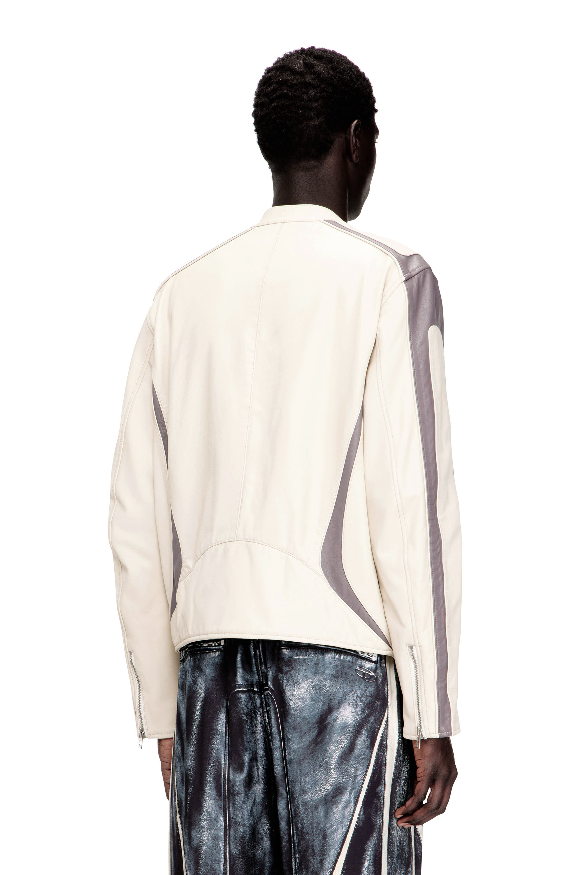 Diesel - L-ADAM, Herren Colourblock-Leder-Bikerjacke in null - 4