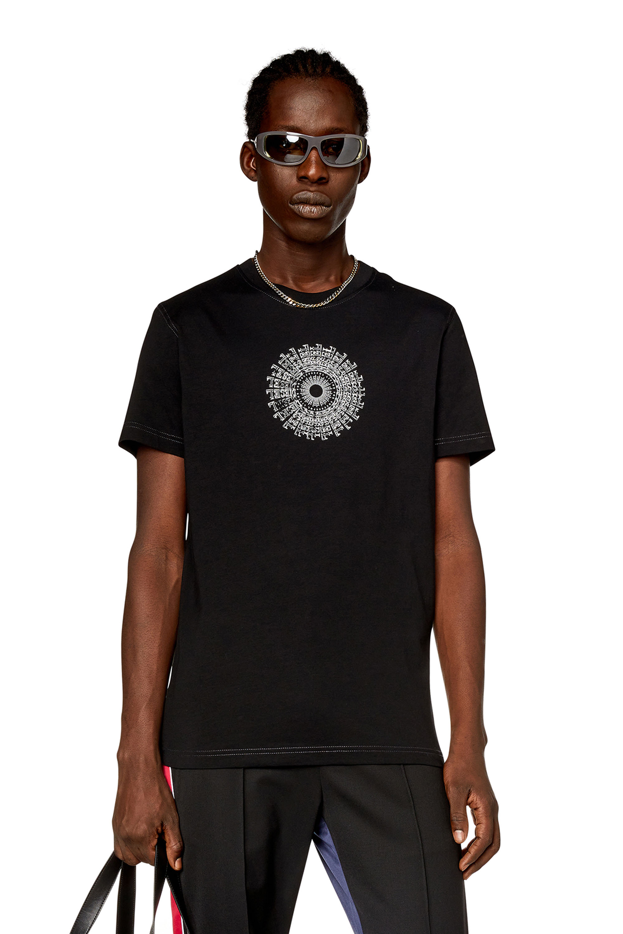 Diesel - T-DIEGOR-K71, Man T-shirt with vortex Diesel print in Black - Image 1