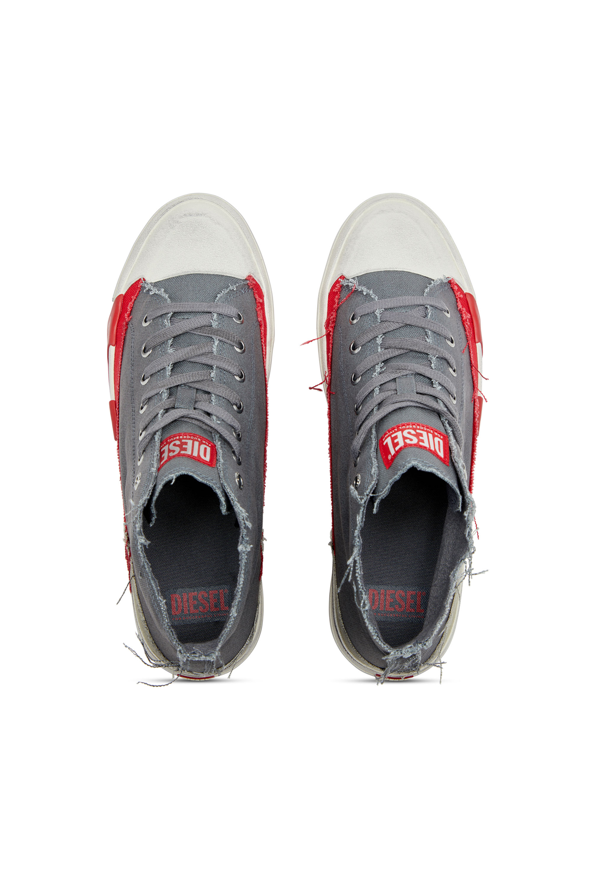 Diesel - S-D-VERSE MID, Herren S-D-Verse-High Top-Sneakers aus Canvas mit Schmutz-Effekt in Grau/Rot - 5