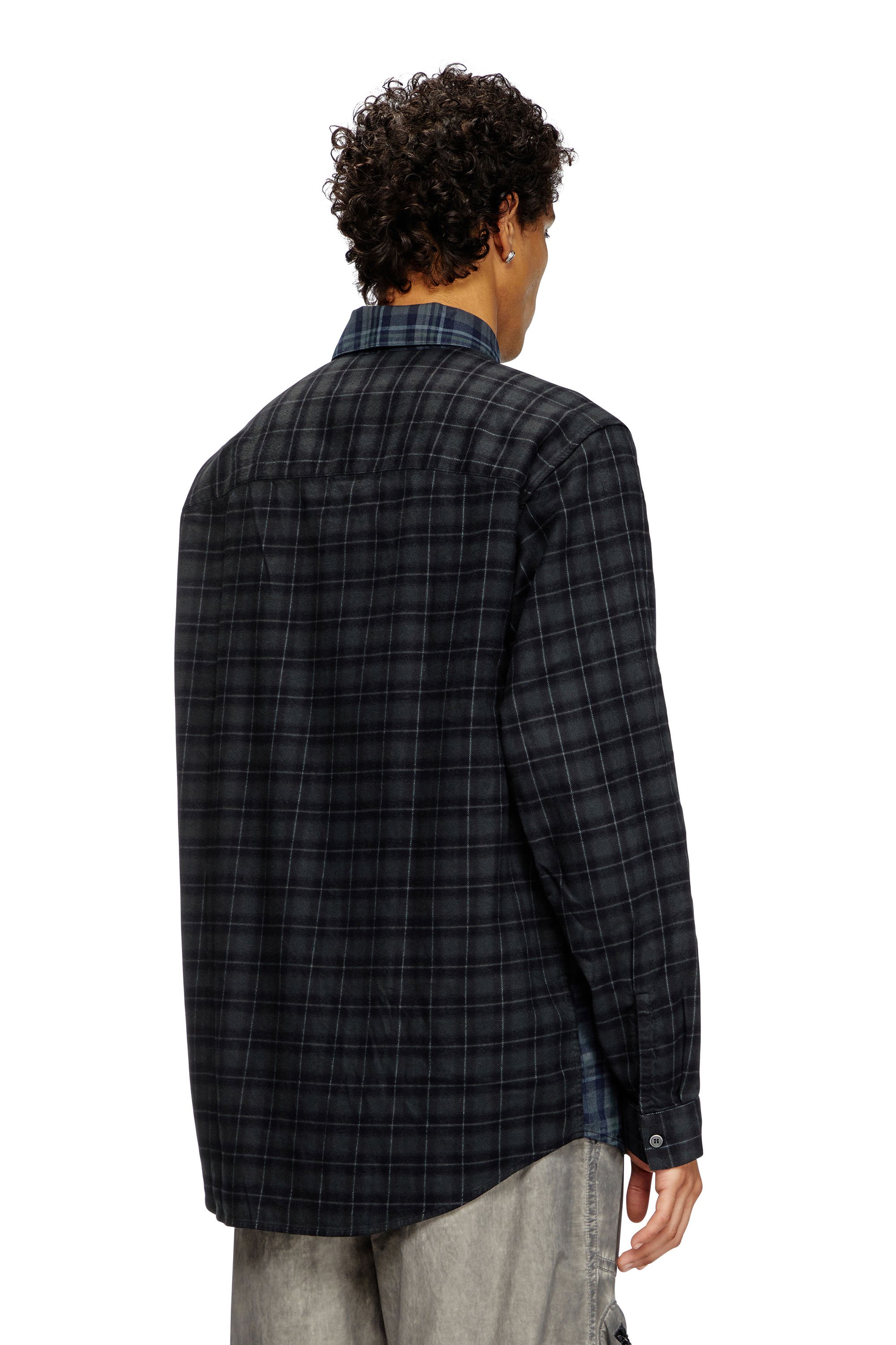 Diesel - S-SIMPLY-CHECK, Herren Gespleißtes Hemd aus Flanell mit Karo-Muster in Schwarz/Blau - 3