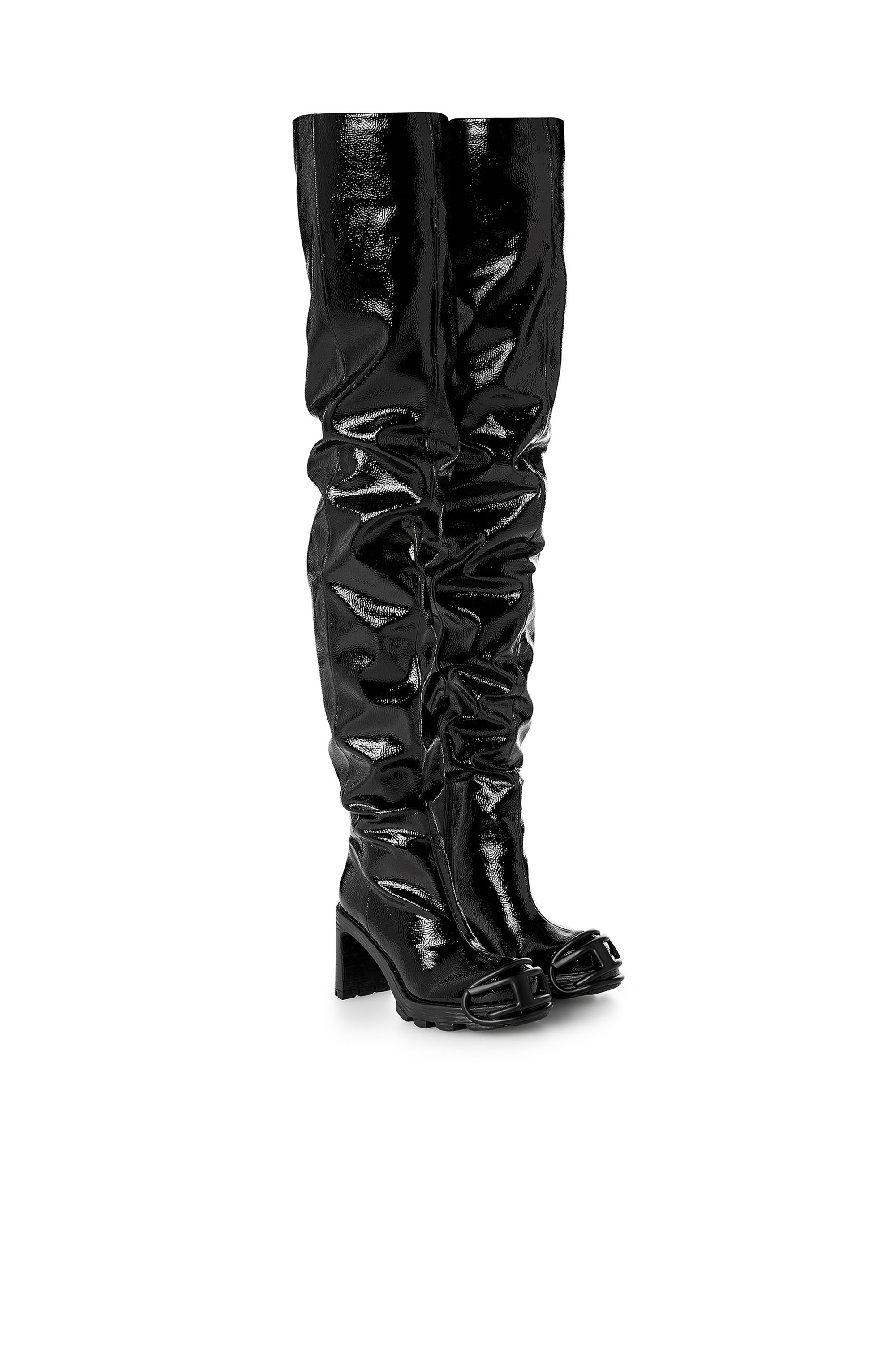 Diesel - D-HAMMER TBT D W, Damen D-Hammer-Glänzende Overknee-Stiefel in Schwarz - 2