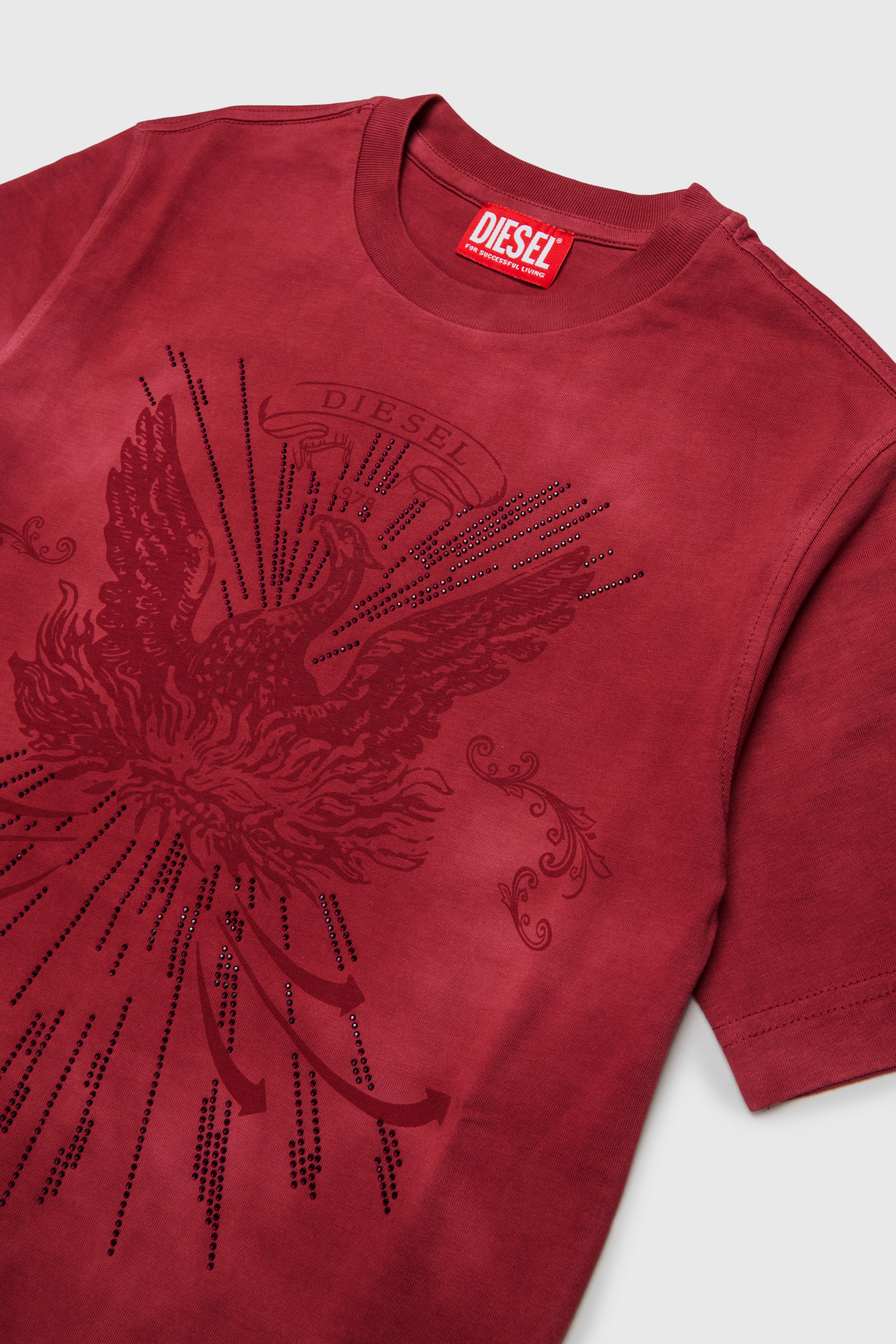 Diesel - TFIN OVER, Herren T-Shirt mit verziertem Ph&ouml;nix-Motiv in Rot - 3