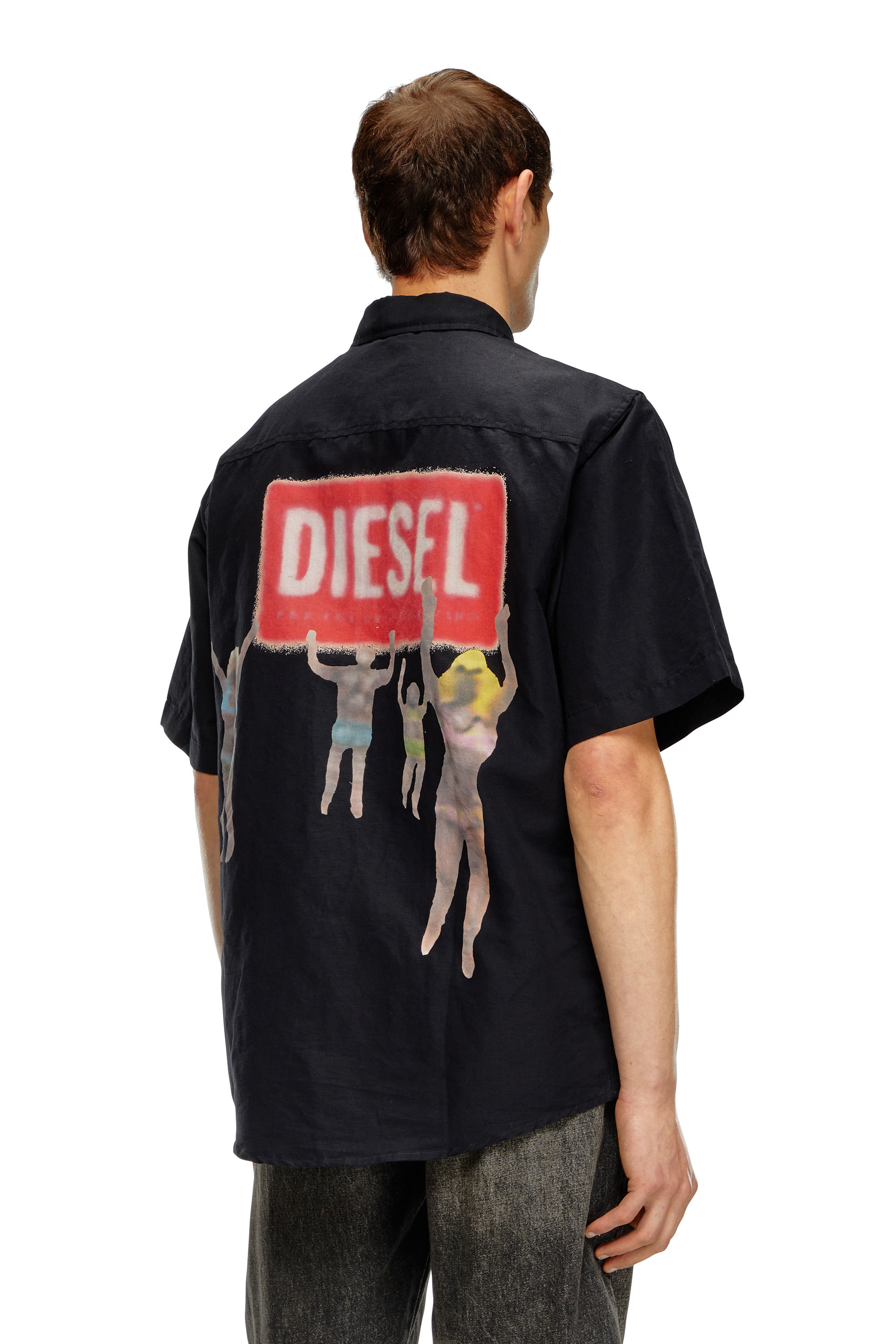 Diesel - S-ELIAS-A, Man Printed linen-blend short-sleeve shirt in Black - Image 4