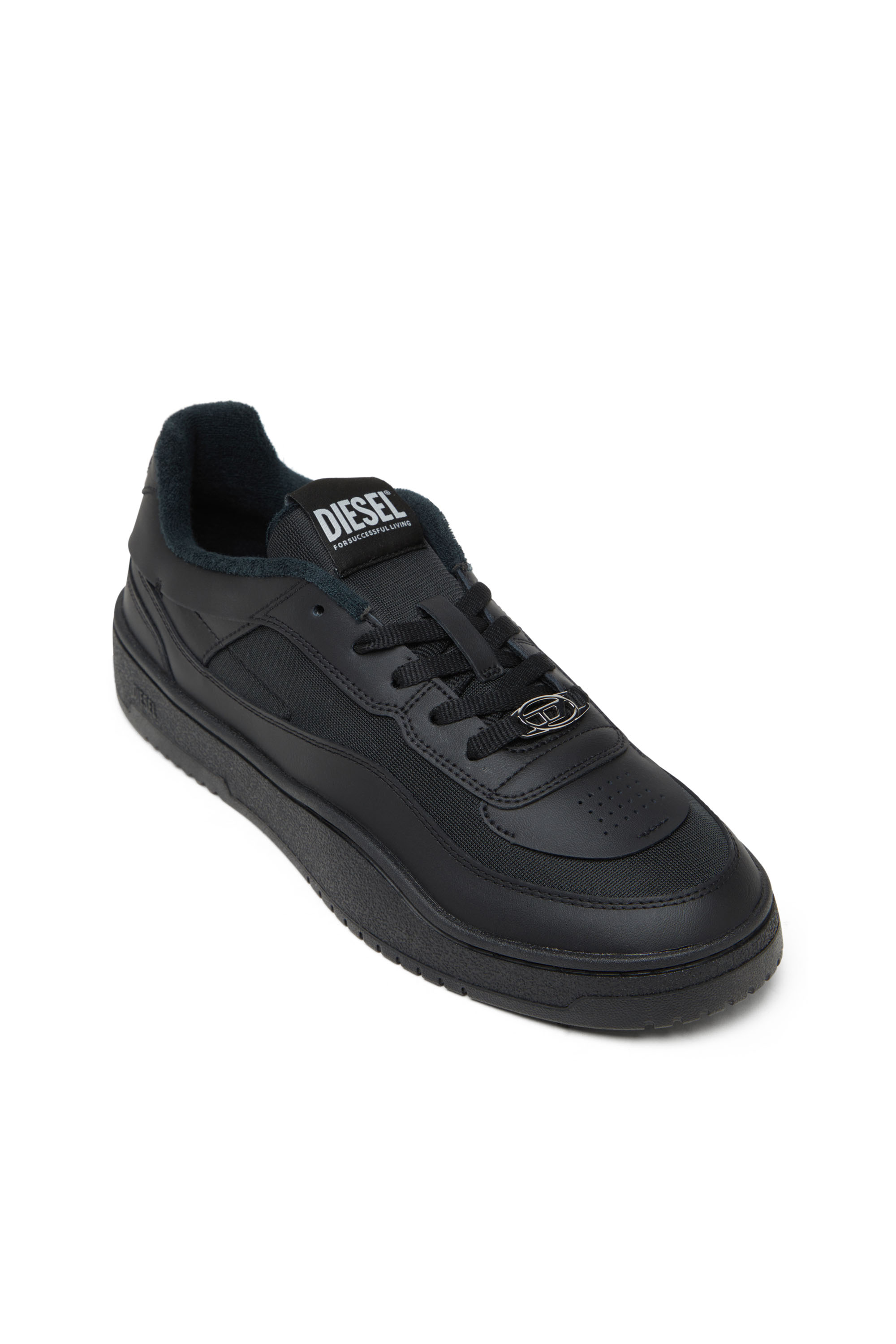 Diesel - S-OVAL SKATE LOW, Man's S-Oval Skate-Fabric-panelled leather sneakers in Black - 6