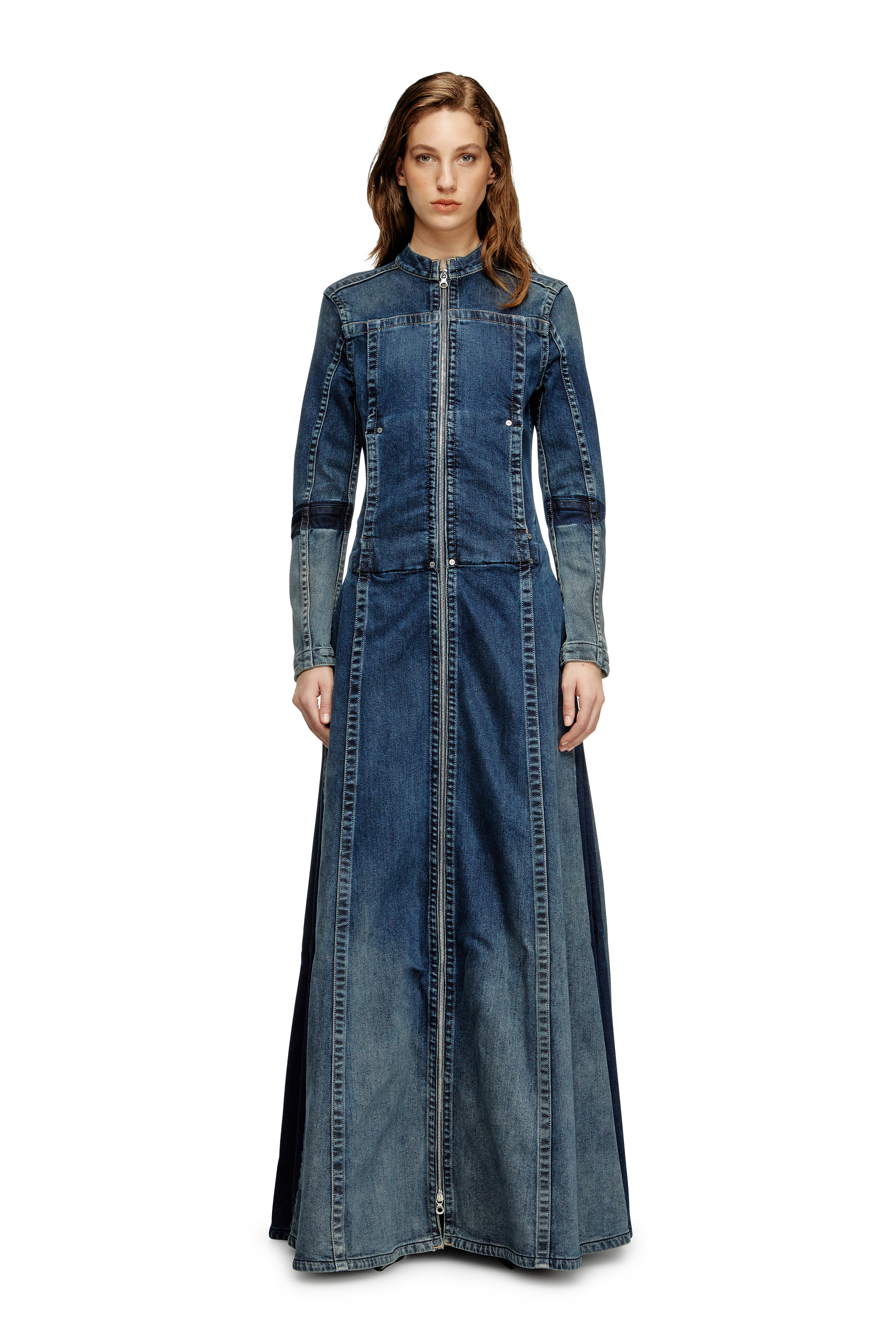 Diesel - DE-RO1-RE-FSG, Damen Maxikleid aus Rehab-Denim in Mittelblau - 2