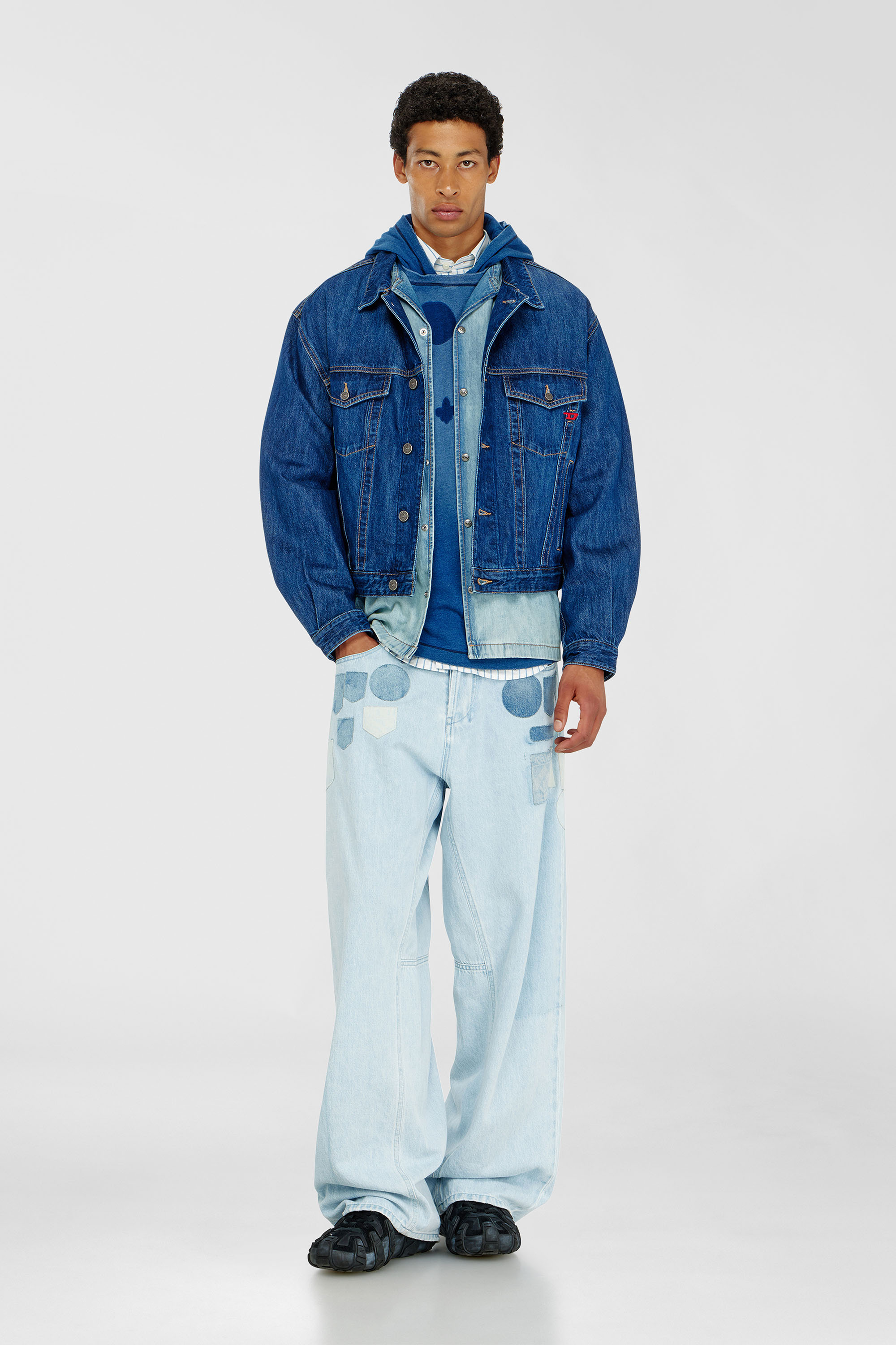 Diesel - T-NOX-LS-HOOD, Herren Langarmshirt mit Kapuze und Schatteneffekt-Patches in Mittelblau - 2
