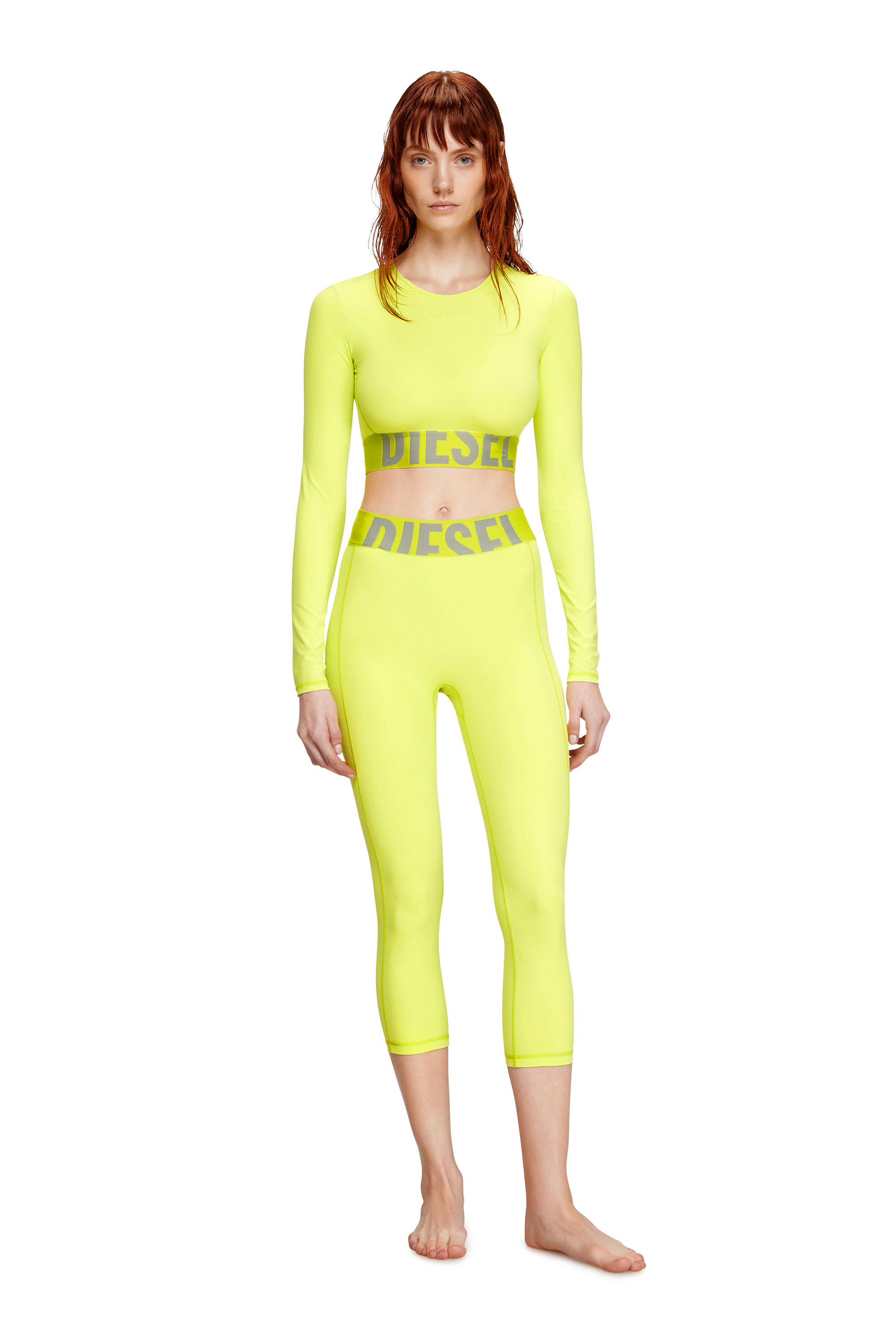 Diesel - MELISSA-D-POP, Damen Verkürzte Oberteil aus Mikrofaser mit Cut-off-Logo in Neongrün - 1