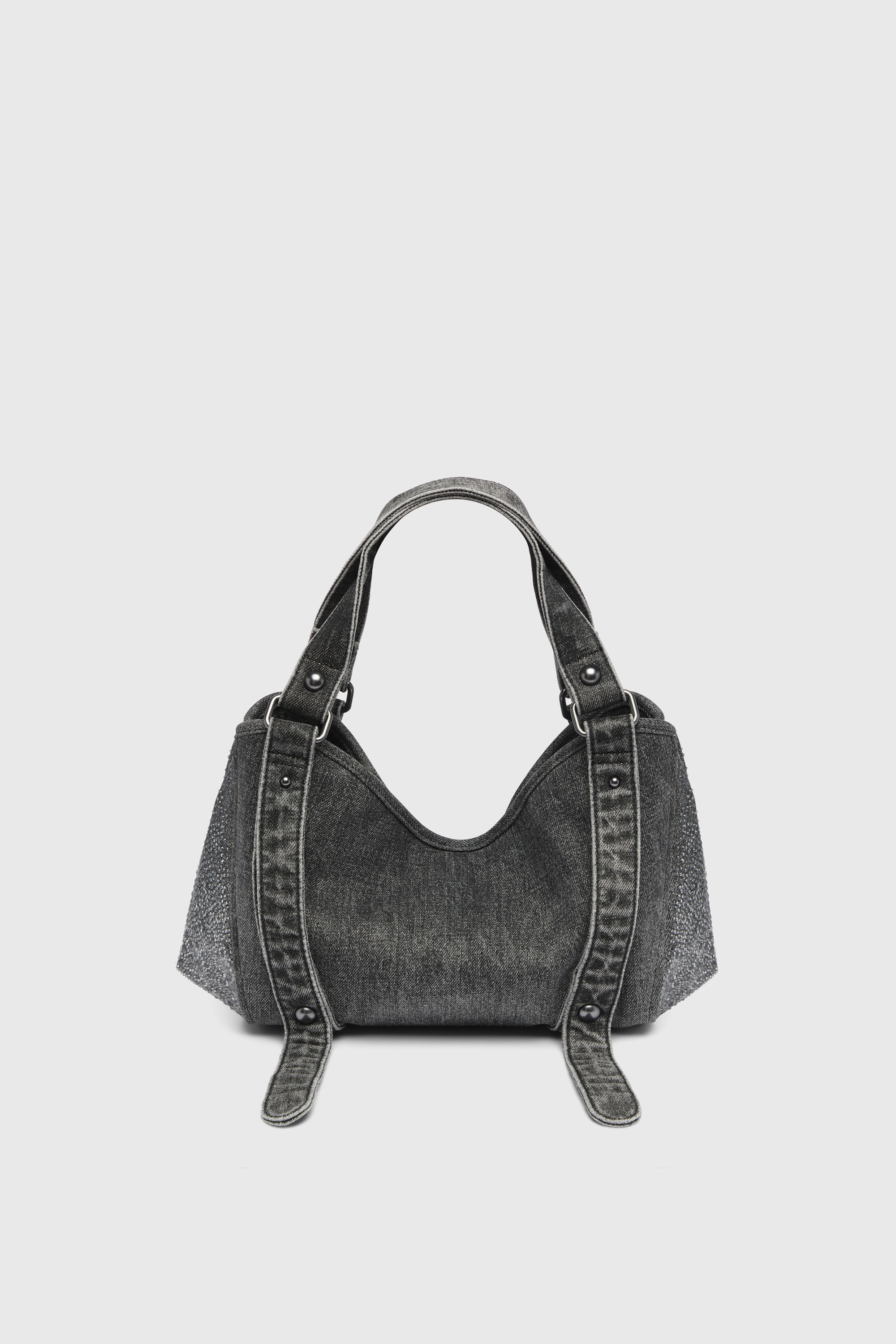 Diesel - D-ONE TOPHANDLE S, Damen D-One-Small Henkeltasche aus solarisiertem Denim mit Kristallen in Schwarz - 2