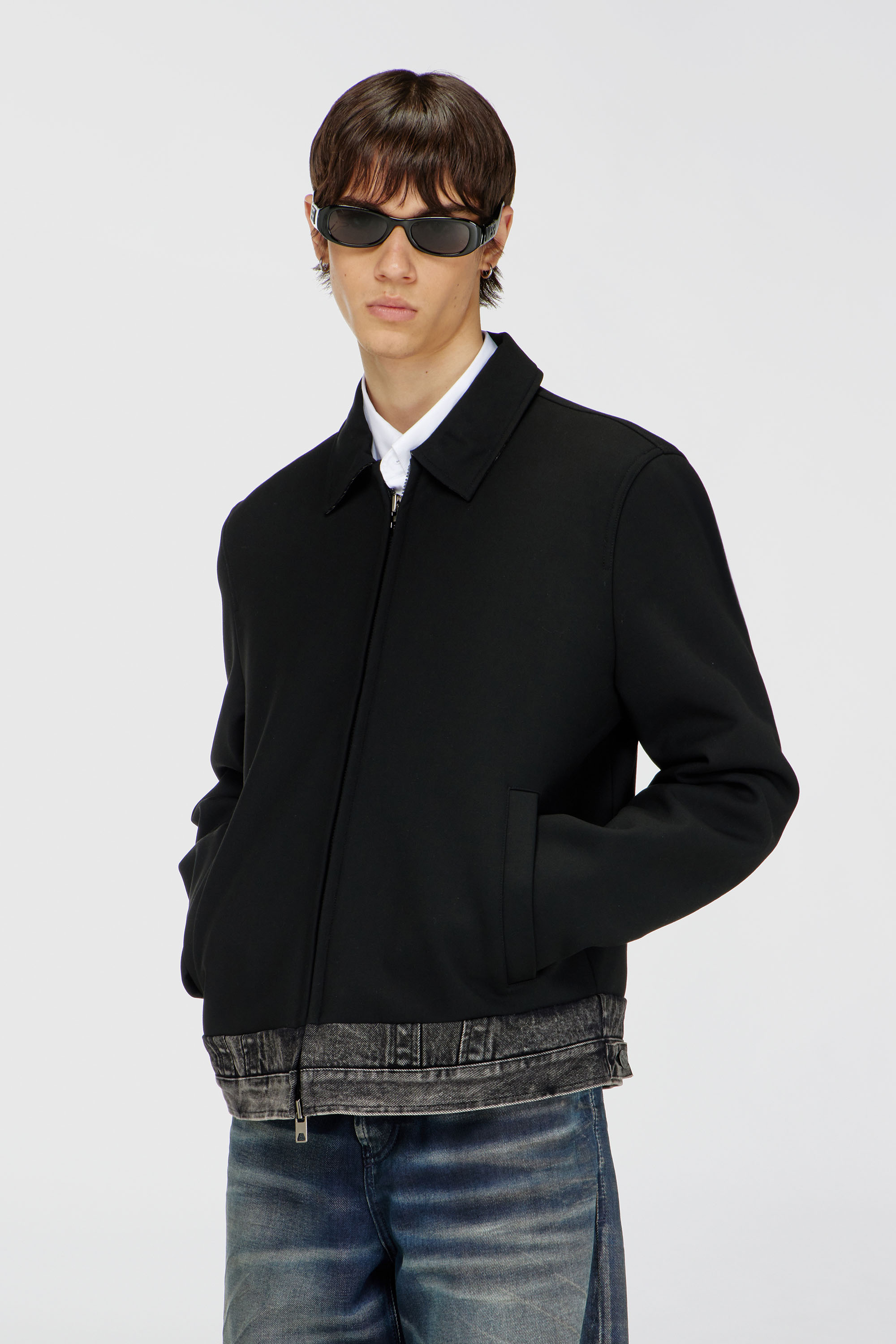 Diesel - J-RAJAM, Herren Coach-Jacke mit Denim-Abschnitt in Schwarz - 1