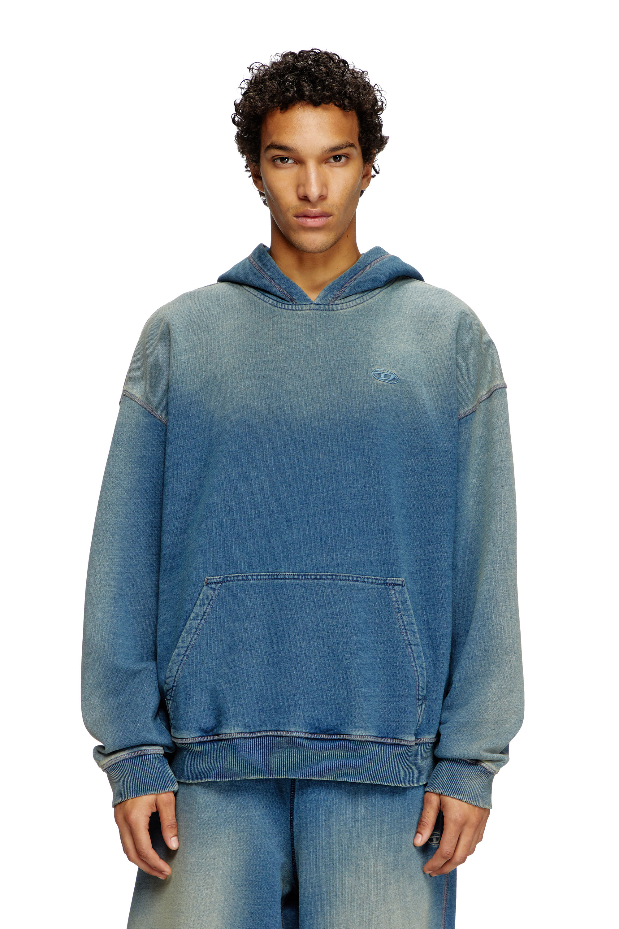 Diesel - S-BOXT-HOOD-R6, Herren Verblasster Hoodie mit Logo-Stickerei in Blau - 1