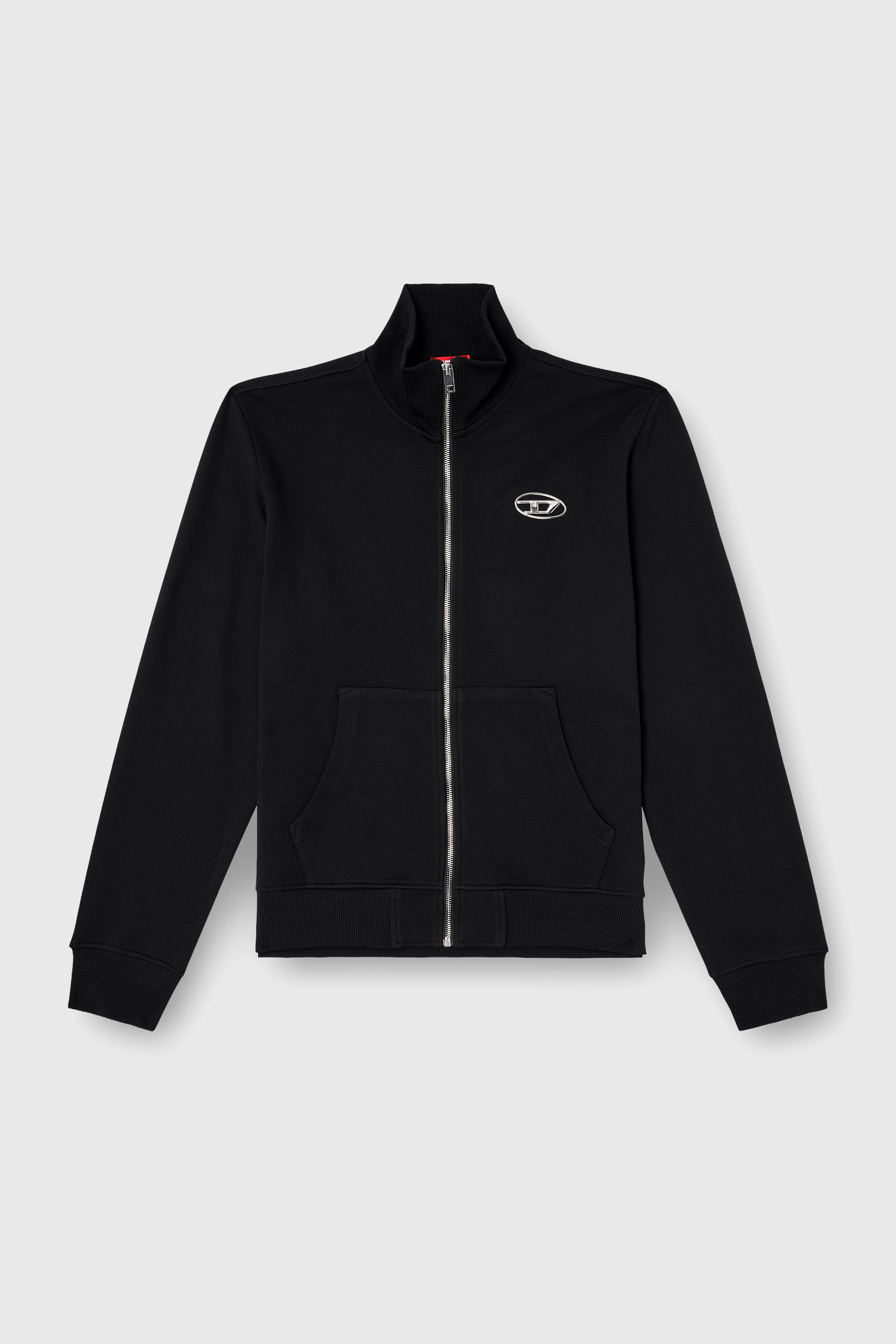 Diesel - S-GINNI-ZIP-OD, Herren Sweatshirt mit Metallic-Logo und Rei&szlig;verschluss in Schwarz - 2
