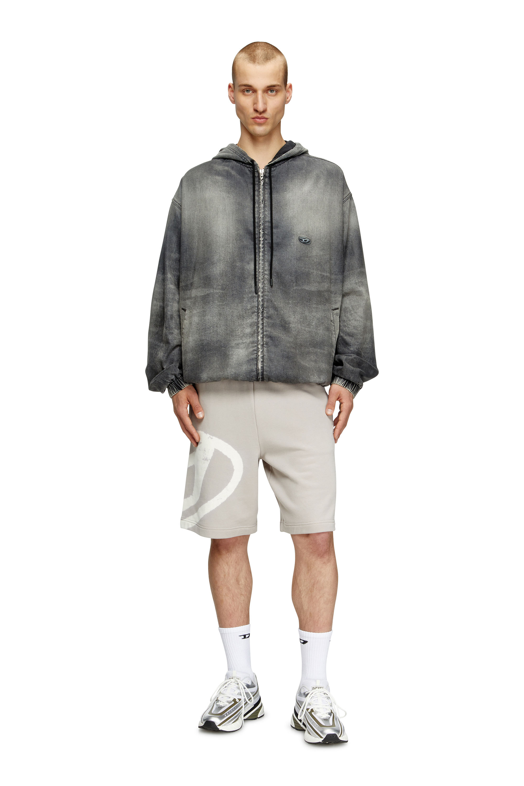 Diesel - P-CROW-BLEACH, Herren Sweatshorts mit gebleichtem Logo in Grau/Weiss - 2