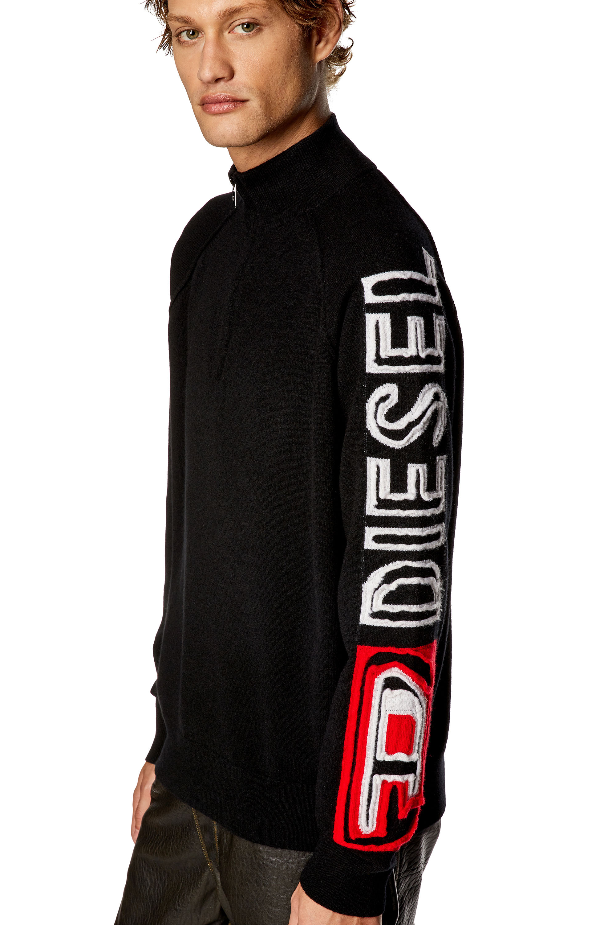Diesel - K-STELVIO, Man Half-zip jumper with peel-off intarsia logo in Black - Image 5