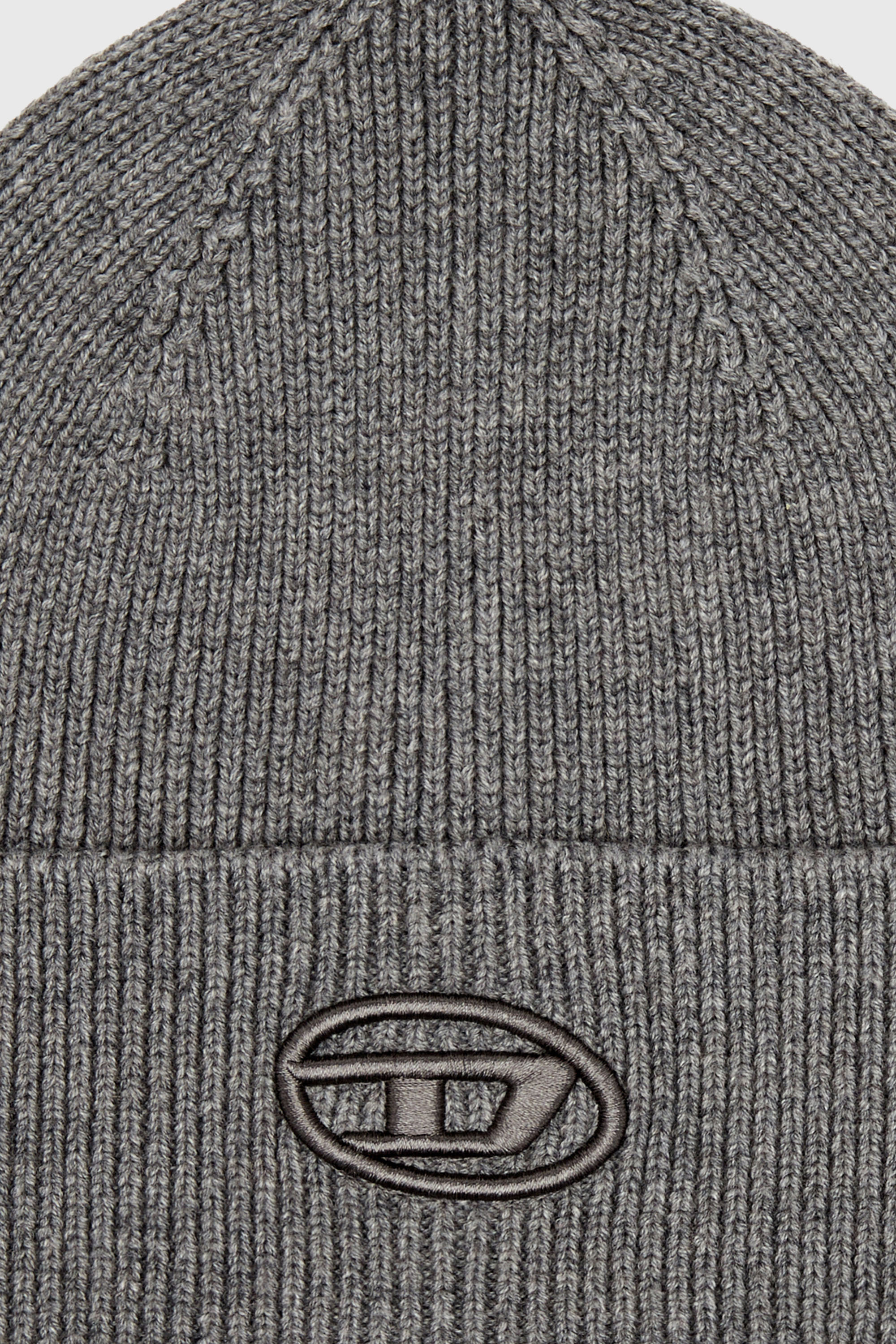 Diesel - K-CODER-FULLY B, Unisex Gerippte Beanie-M&uuml;tze mit D-Stickerei in Grau - 3