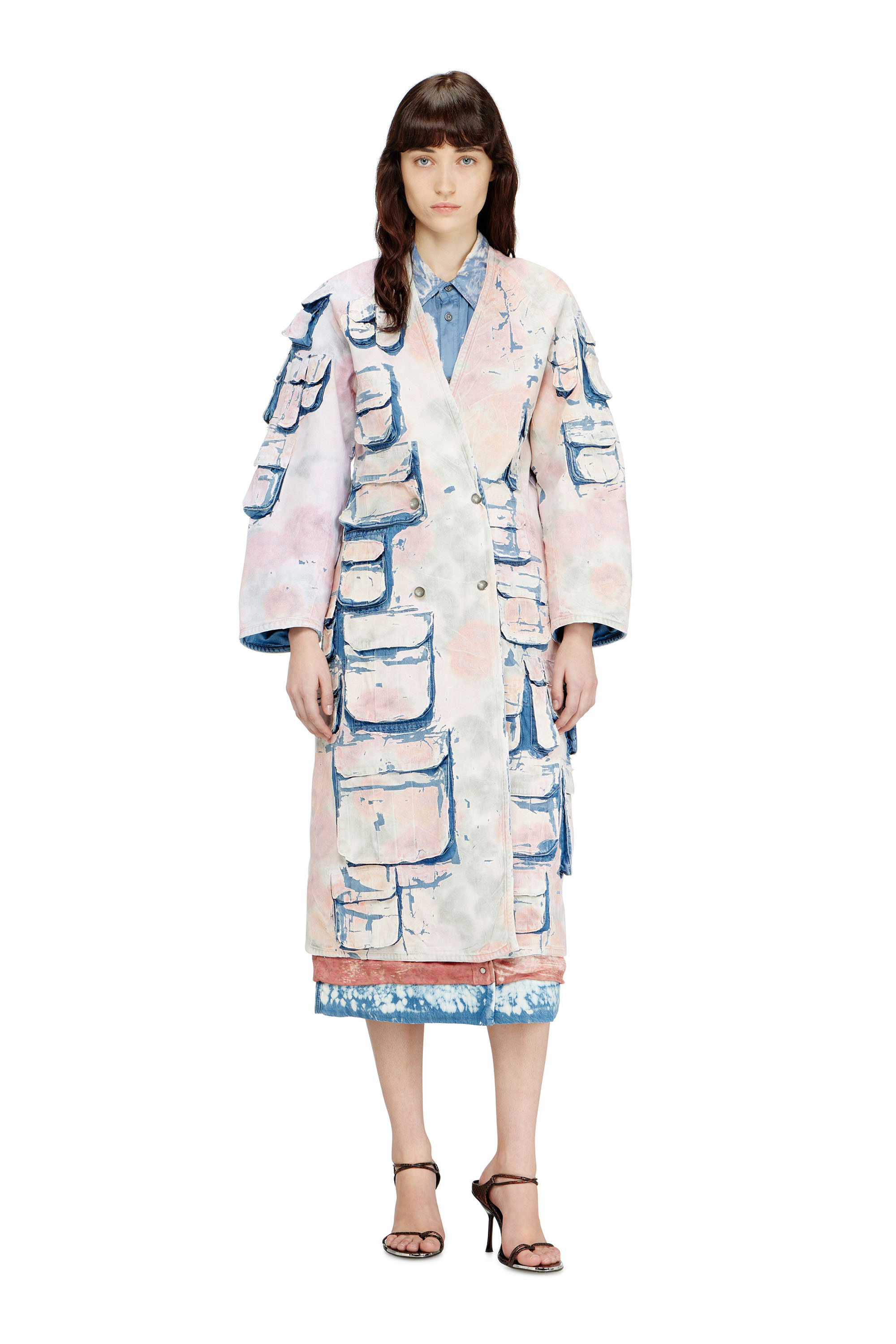 Diesel - DE-SELDOR-FSI, Damen Jeansmantel mit abnehmbaren karierten Jersey-Eins&auml;tzen in Blau/Rosa - 1