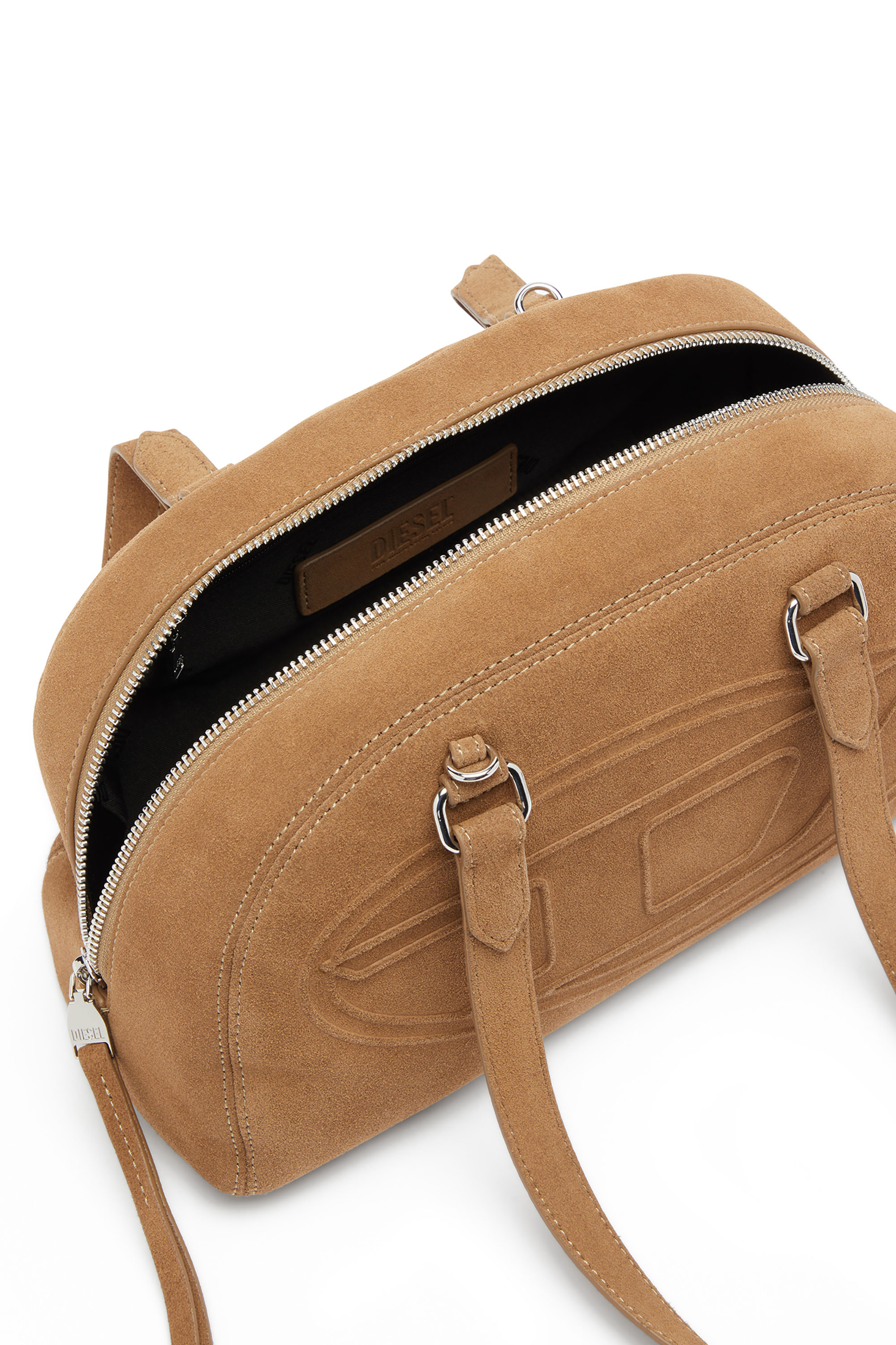 Diesel - 1DR DOME SHOULDER, Unisex 1DR Dome-Suede Schultertasche mit Oval D Logo in Beige - 4