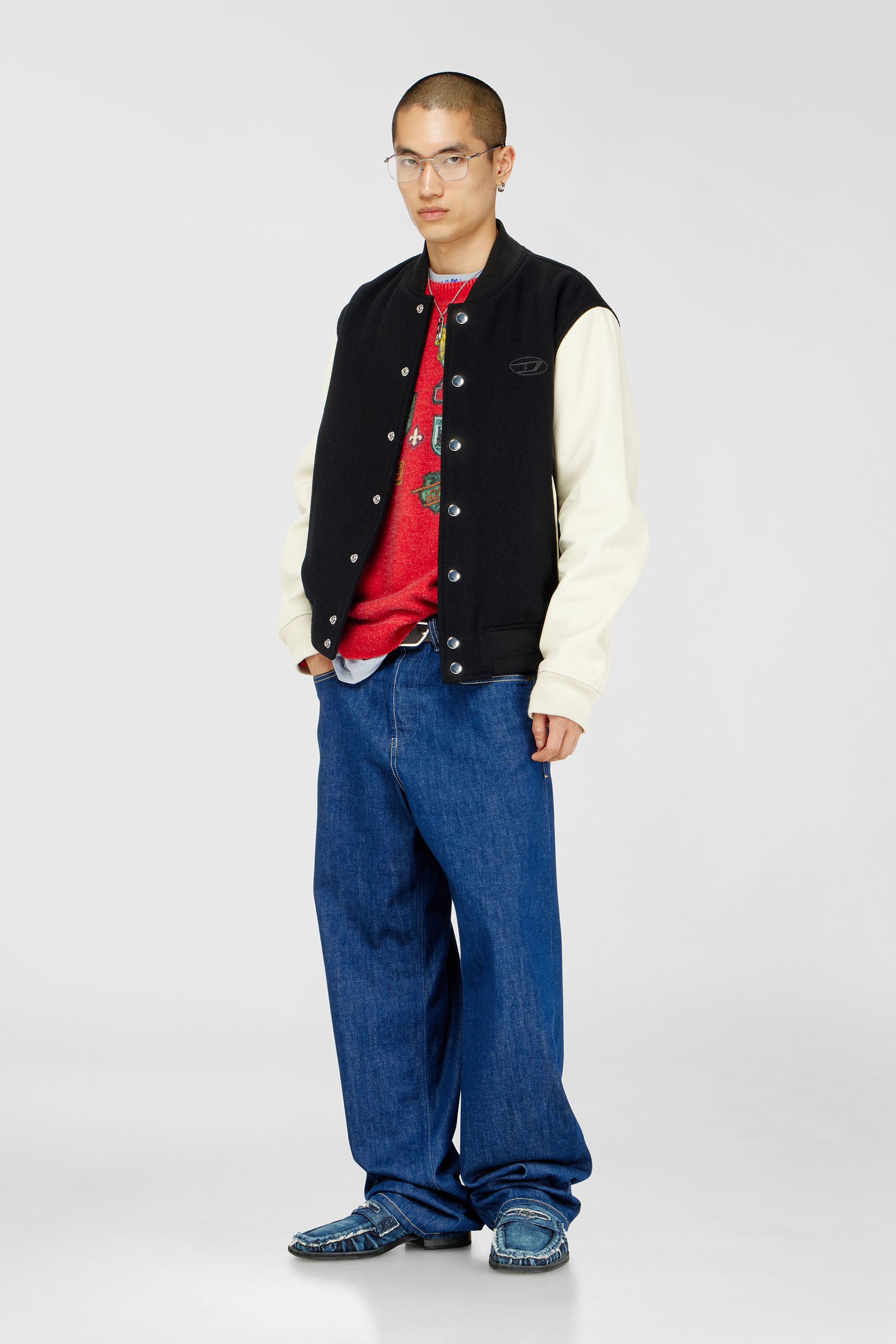 Bomberjacke aus Wollmischung und Leder