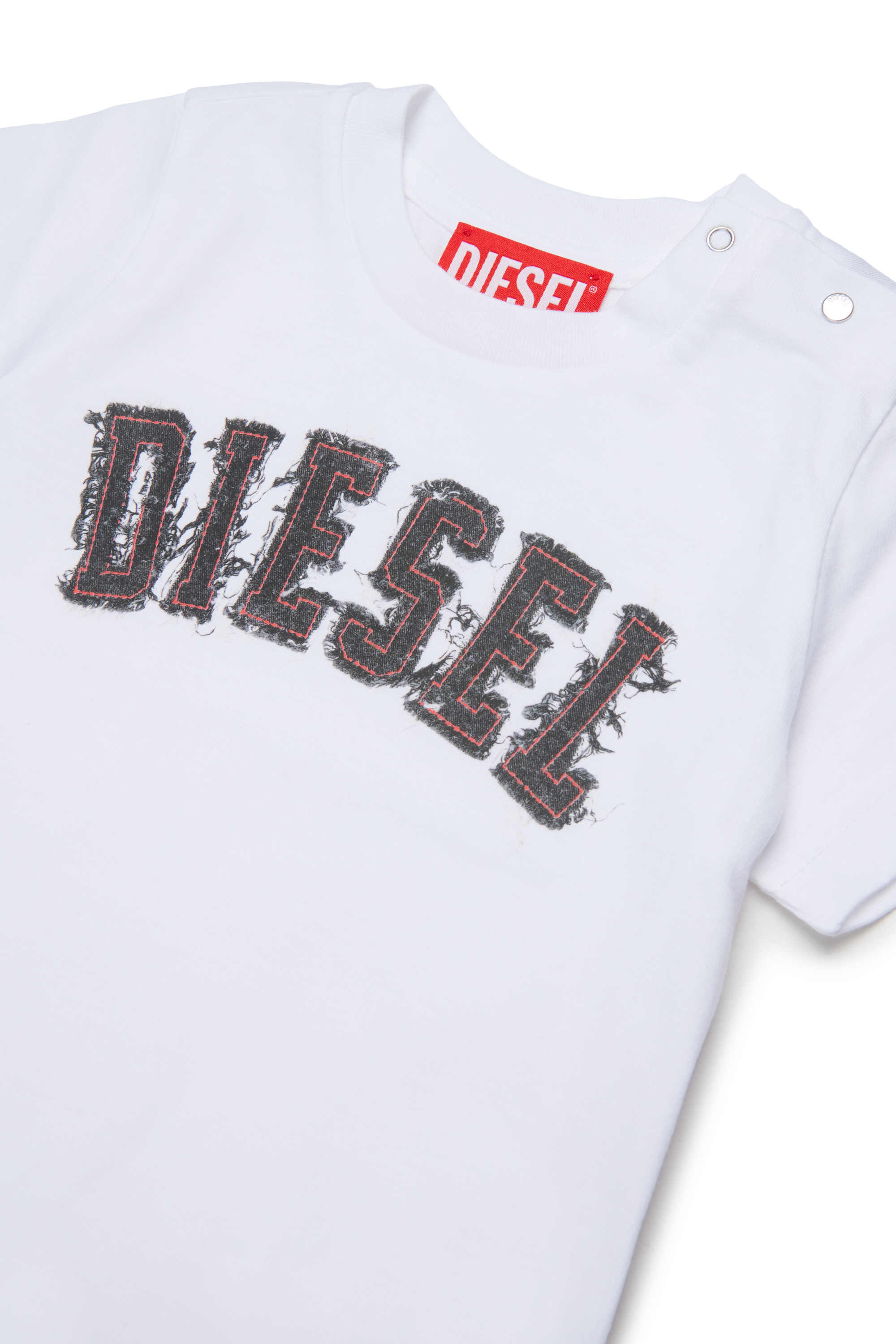 Diesel - TEANSB, Herren Baumwoll-T-Shirt mit Logo in Fransenoptik in Wei&szlig; - 3
