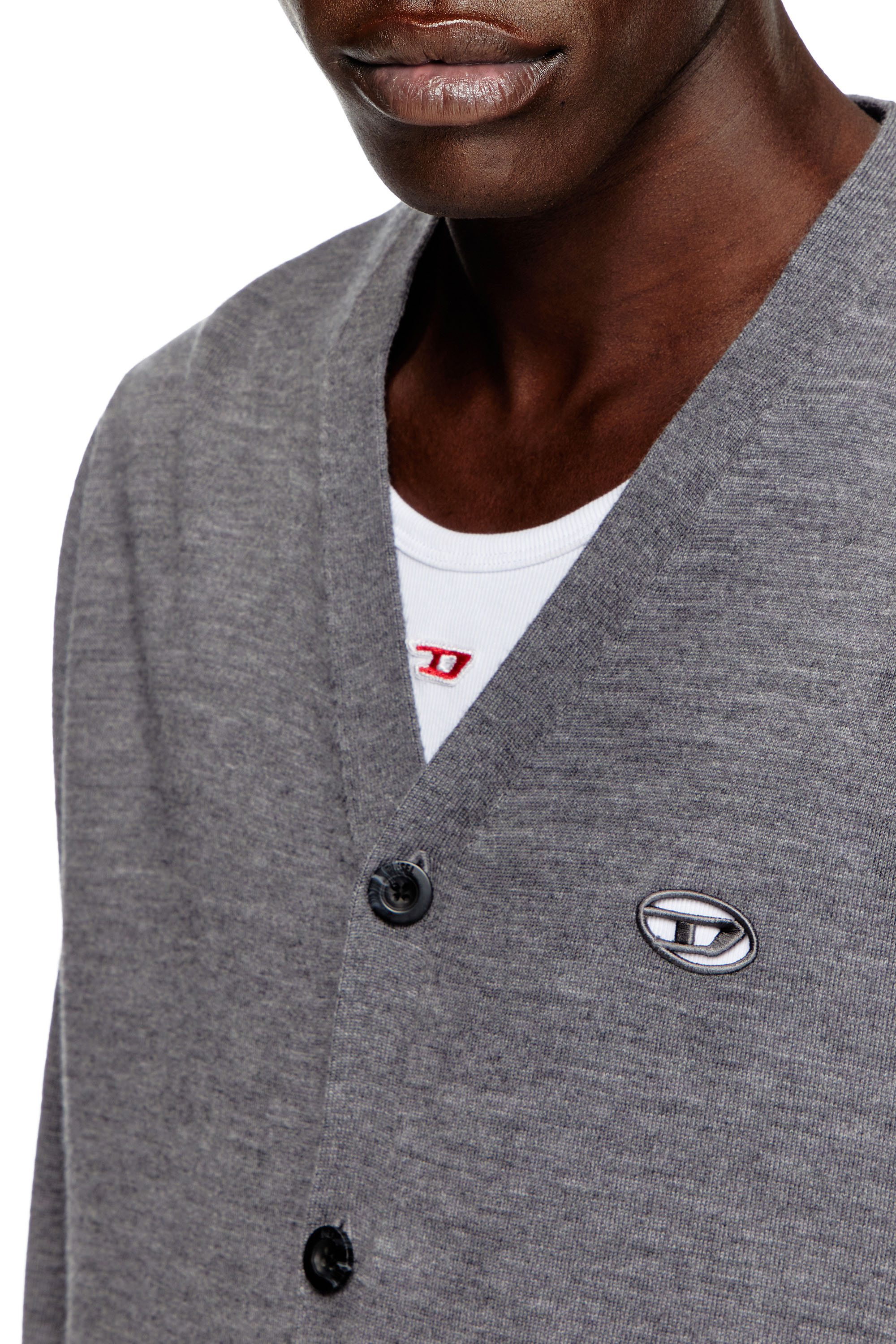 Diesel - K-VOLTO, Herren Cardigan aus Wolle mit Cut-out-Logo in Grau - 4