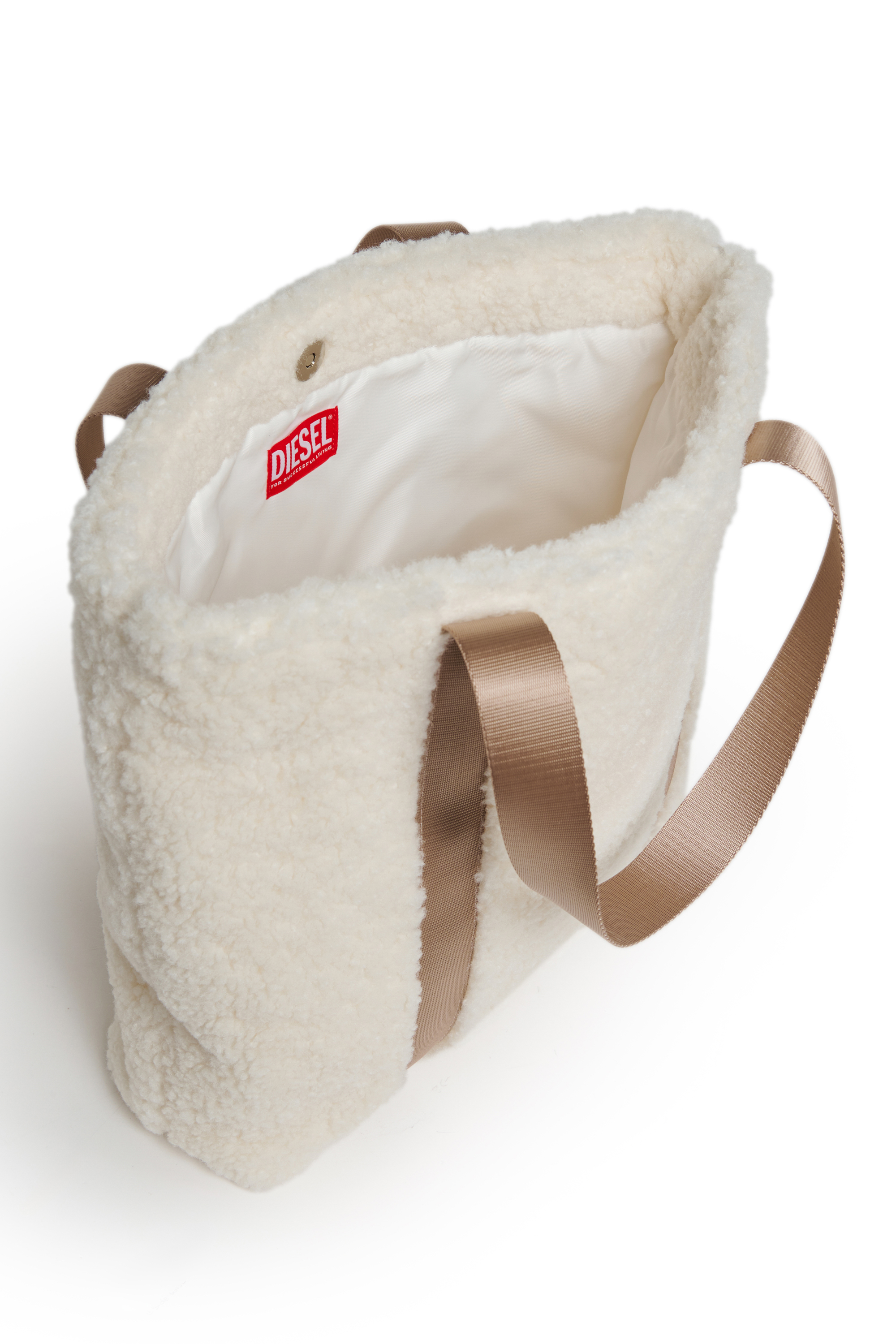 Diesel - WIXA, Damen WIXA - Tote-Bag aus Teddy-Fleece in Wei&szlig; - 4