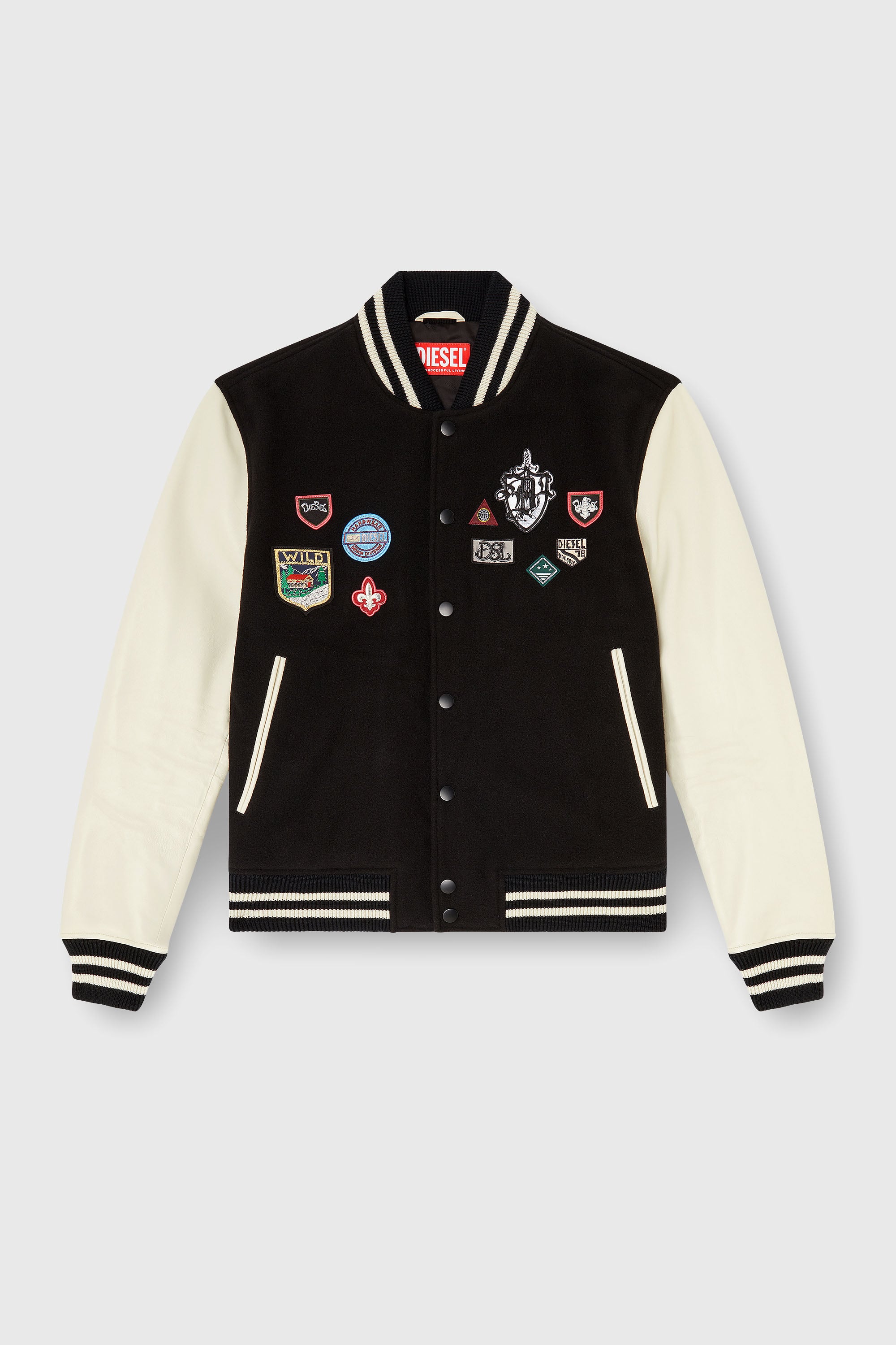 Diesel - L-ARRY-PATCH, Herren Bomberjacke aus Wolle und Leder mit Patches in Weiss/Schwarz - 2