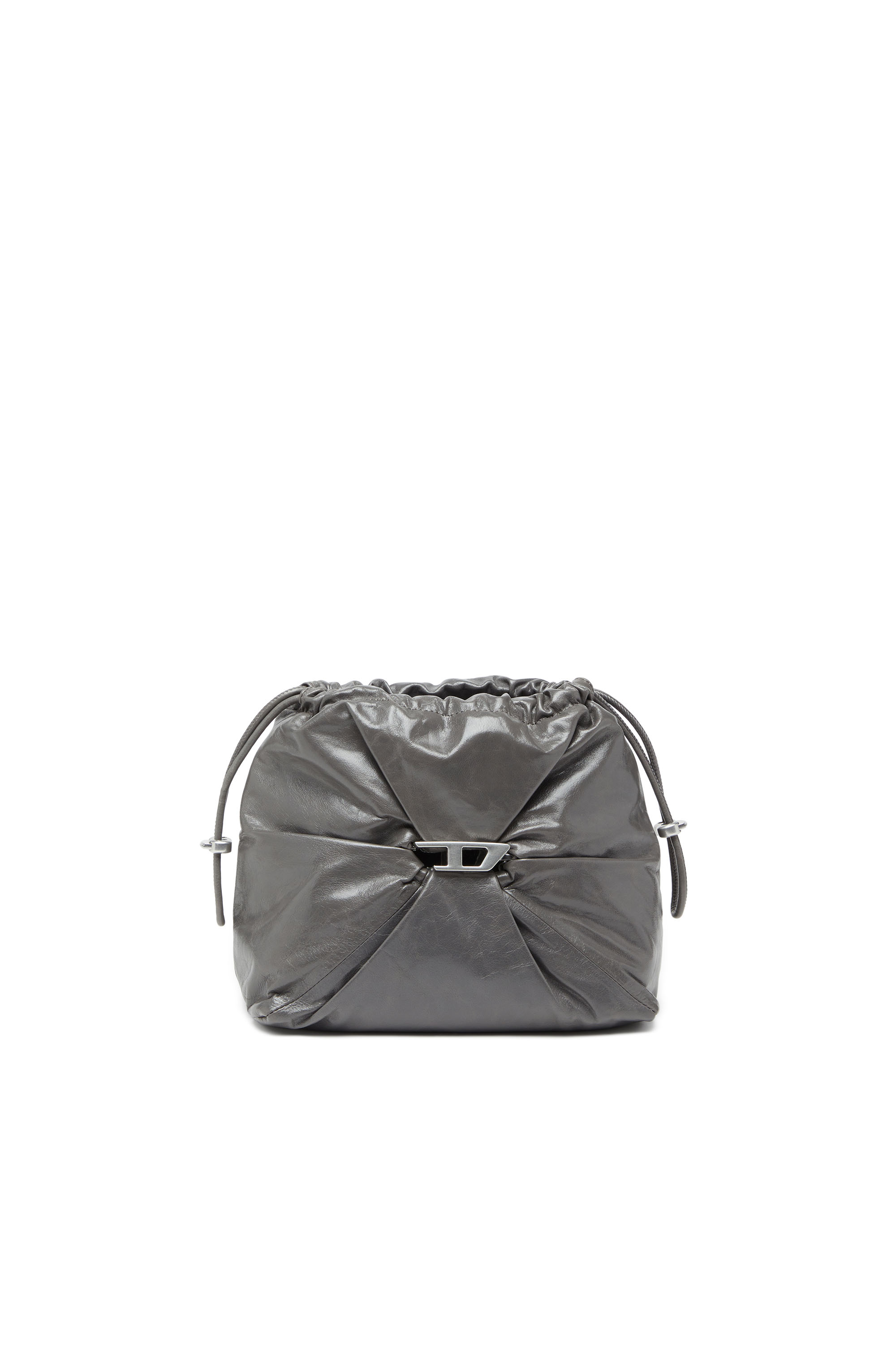 Diesel - SCRUNCH-D BUCKET, Damen Scrunch-D-Beuteltasche aus glänzendem zerknittertem Leder in Grau - 2