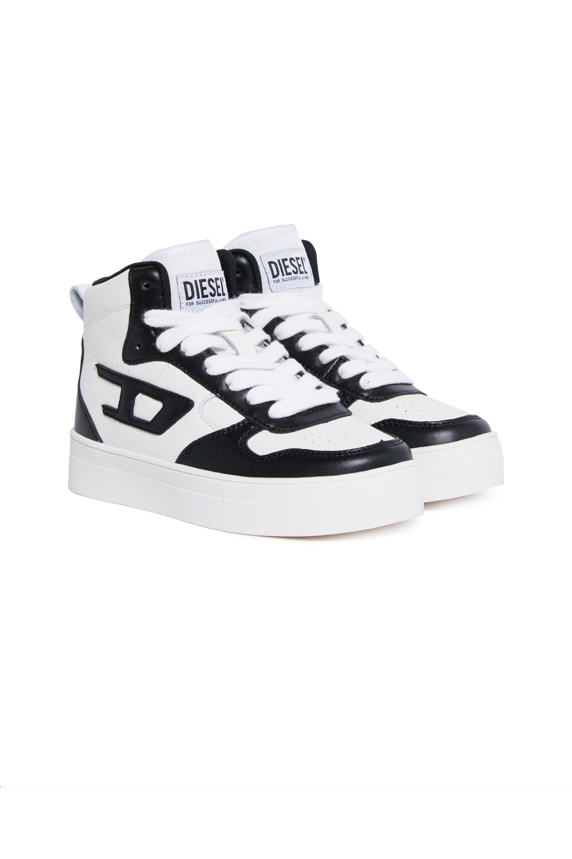 Diesel - S-UKIYO MID 2.0., Unisex High-Top-Sneakers aus perforiertem Leder in Weiss/Schwarz - 2