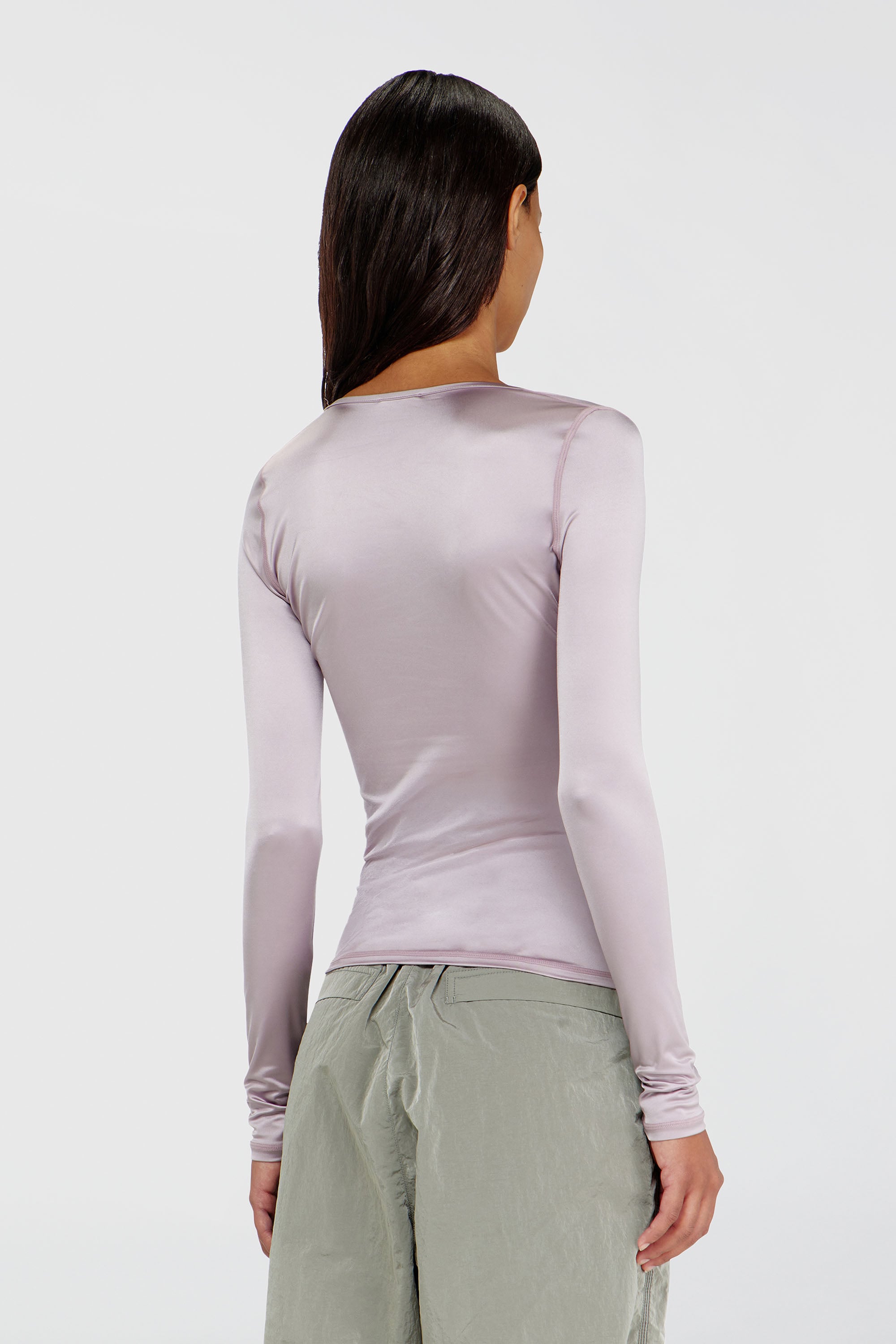 Diesel - T-ELPHIN-LS, Damen Nylon slim top mit Rundhalsausschnitt und Logo Oval D Stickerei in Lila - 4