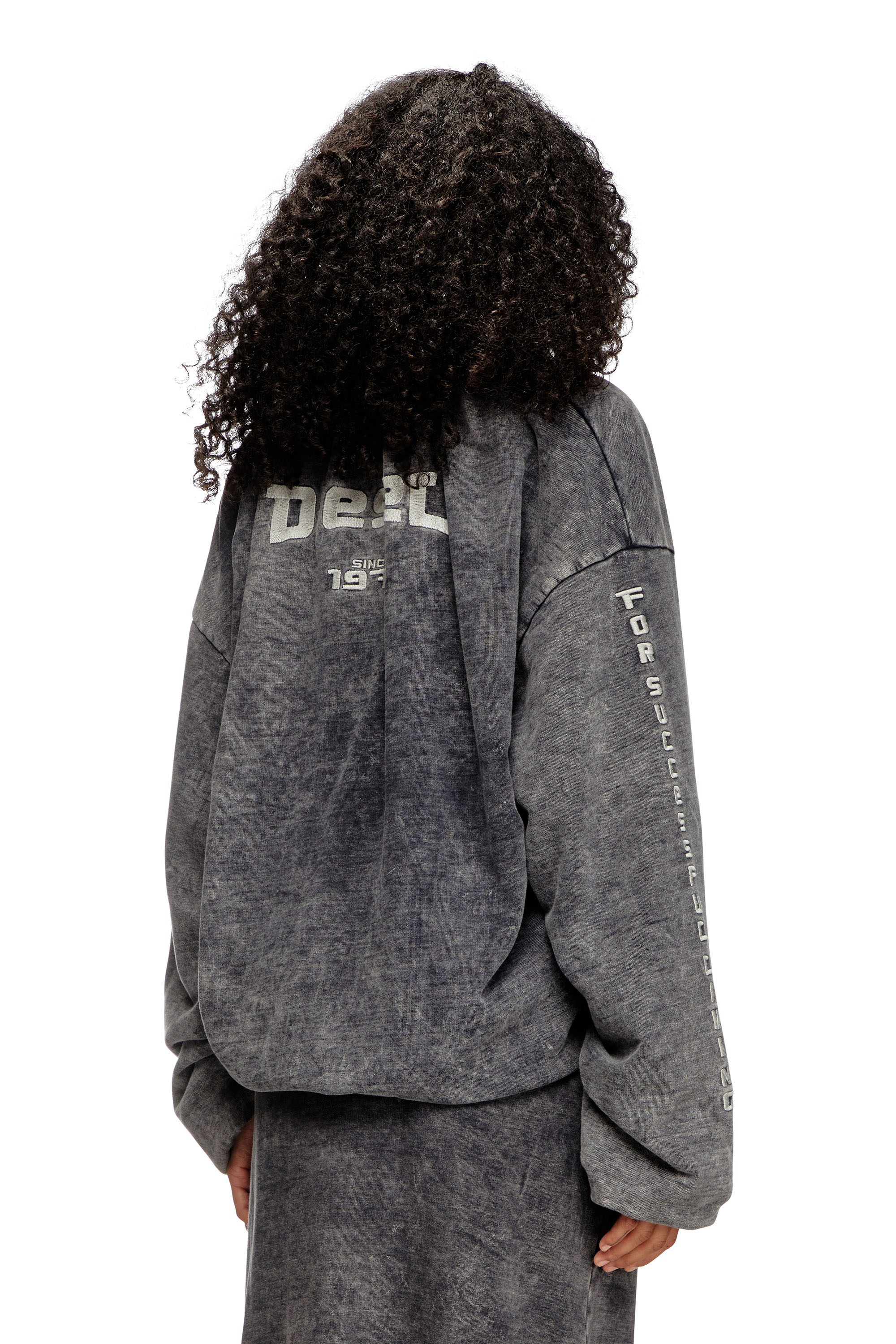 Diesel - S-FISHY-V, Damen Gerafftes Sweatshirt mit Denim-Effekt in Schwarz - 4