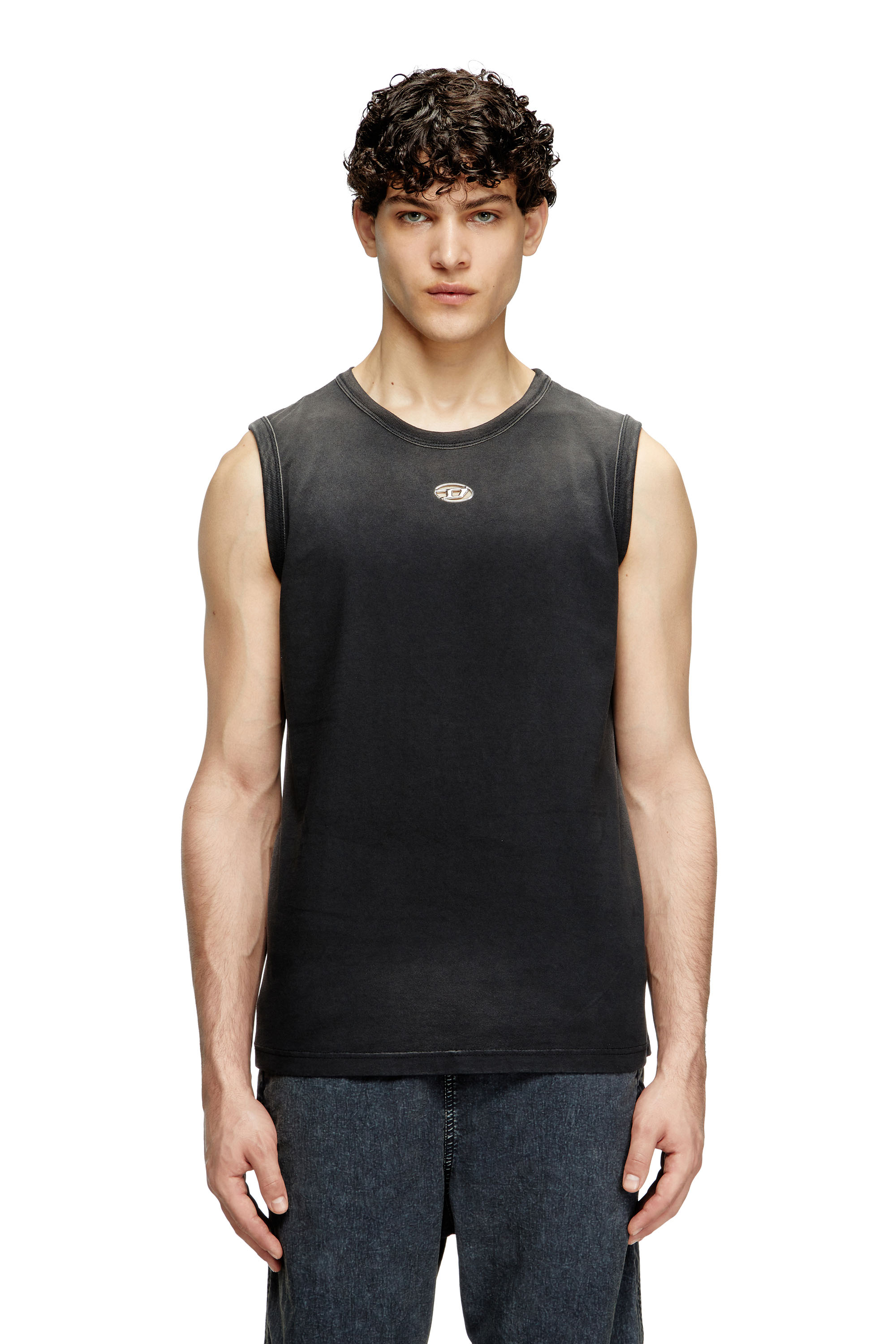 Diesel - T-BRICO-NEW, Herren Verblasstes Tanktop mit Cutout-Oval D in Schwarz - 3