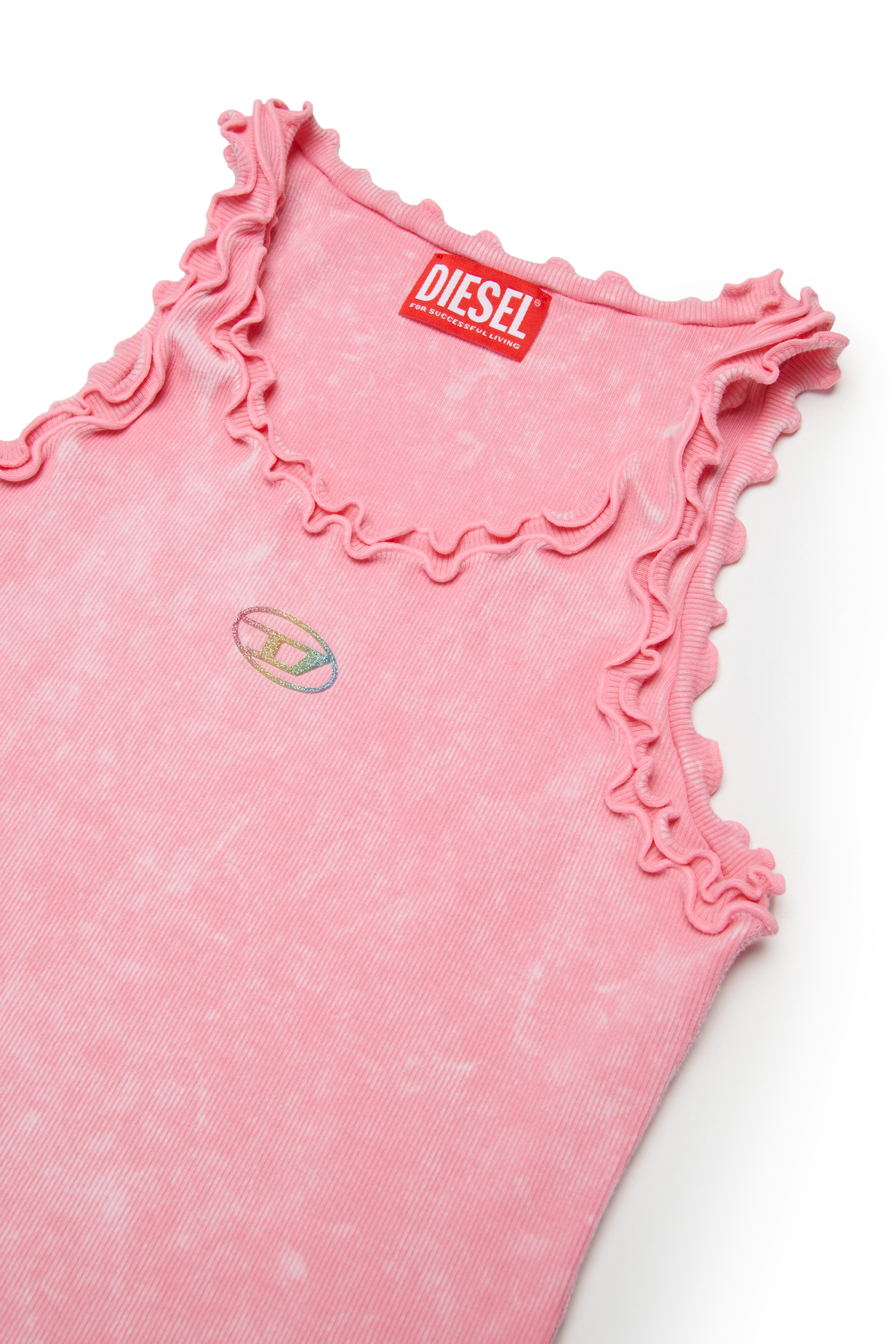 Diesel - DRALIA, Damen Geripptes Kleid mit R&uuml;schenkanten in Rosa - 3