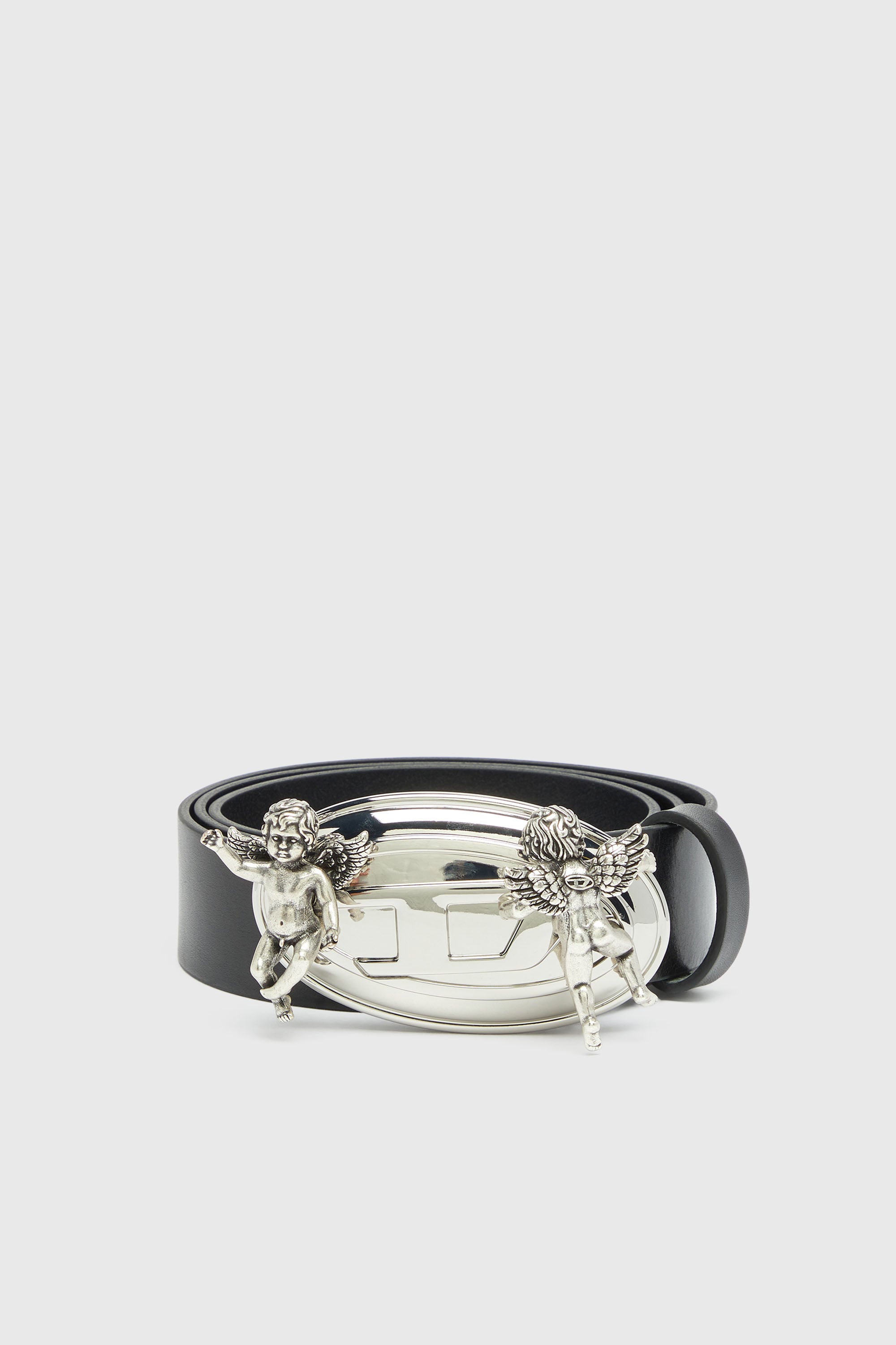 Diesel - B-OVAL ANGELS 35, Damen 3,5 cm Lederg&uuml;rtel mit Oval D Schnalle und Cherub in Schwarz - 1