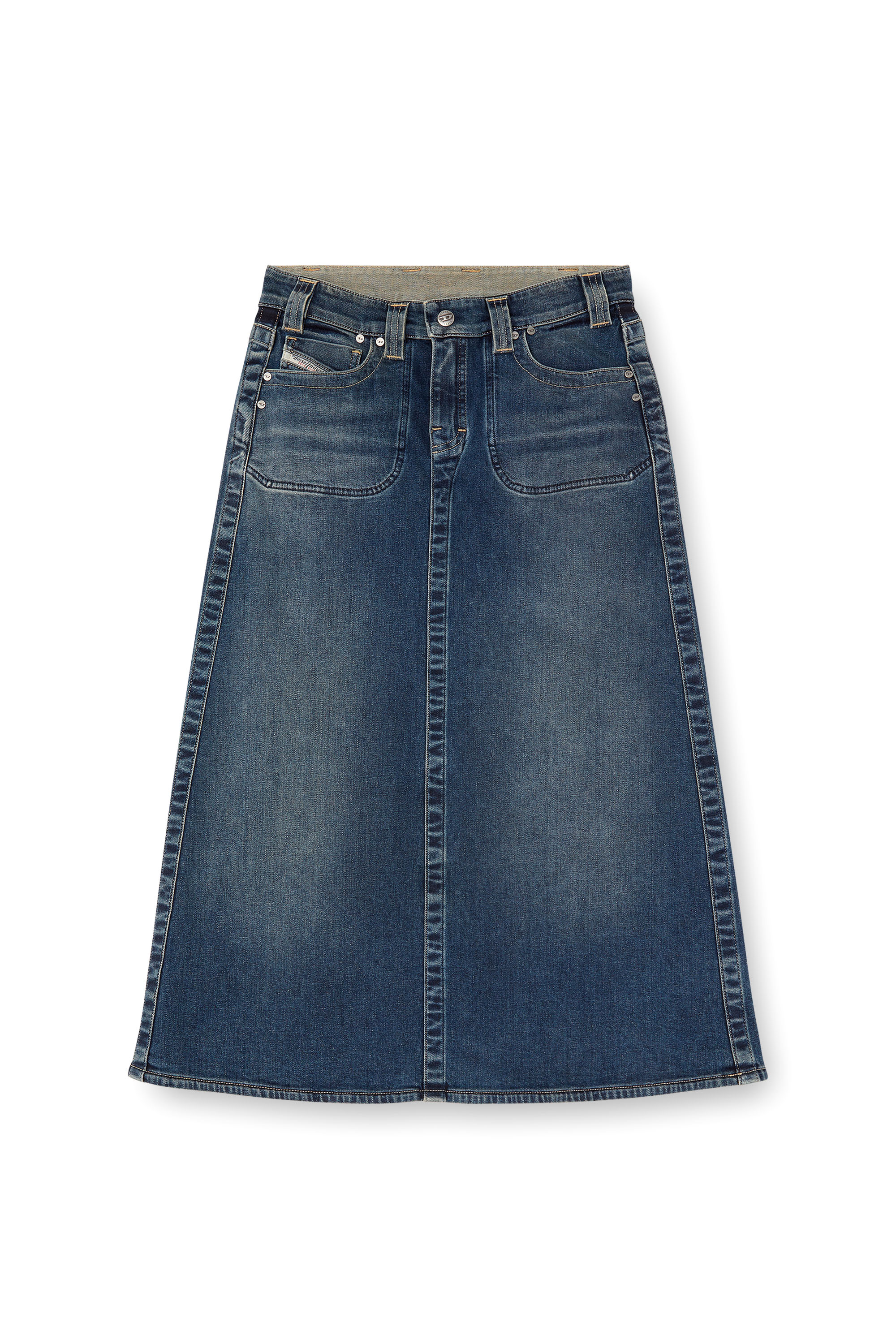 Diesel - DE-PAGO-MID-RE, Damen Midi-Rock aus Rehab-Denim in Dunkelblau - 2