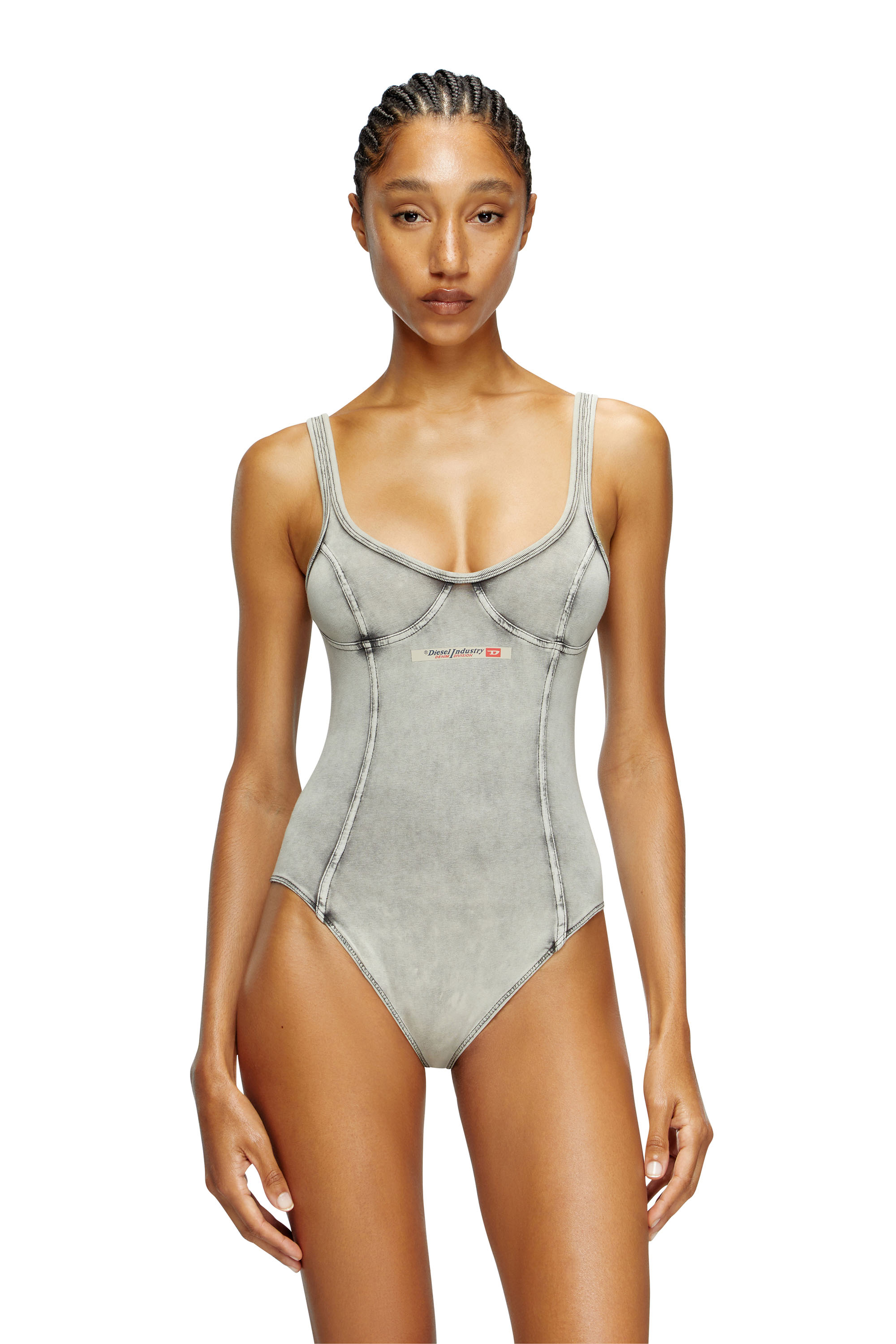 Diesel - CAMI-DNM, Damen Body aus Denim-Effekt-Jersey in Grau - 1