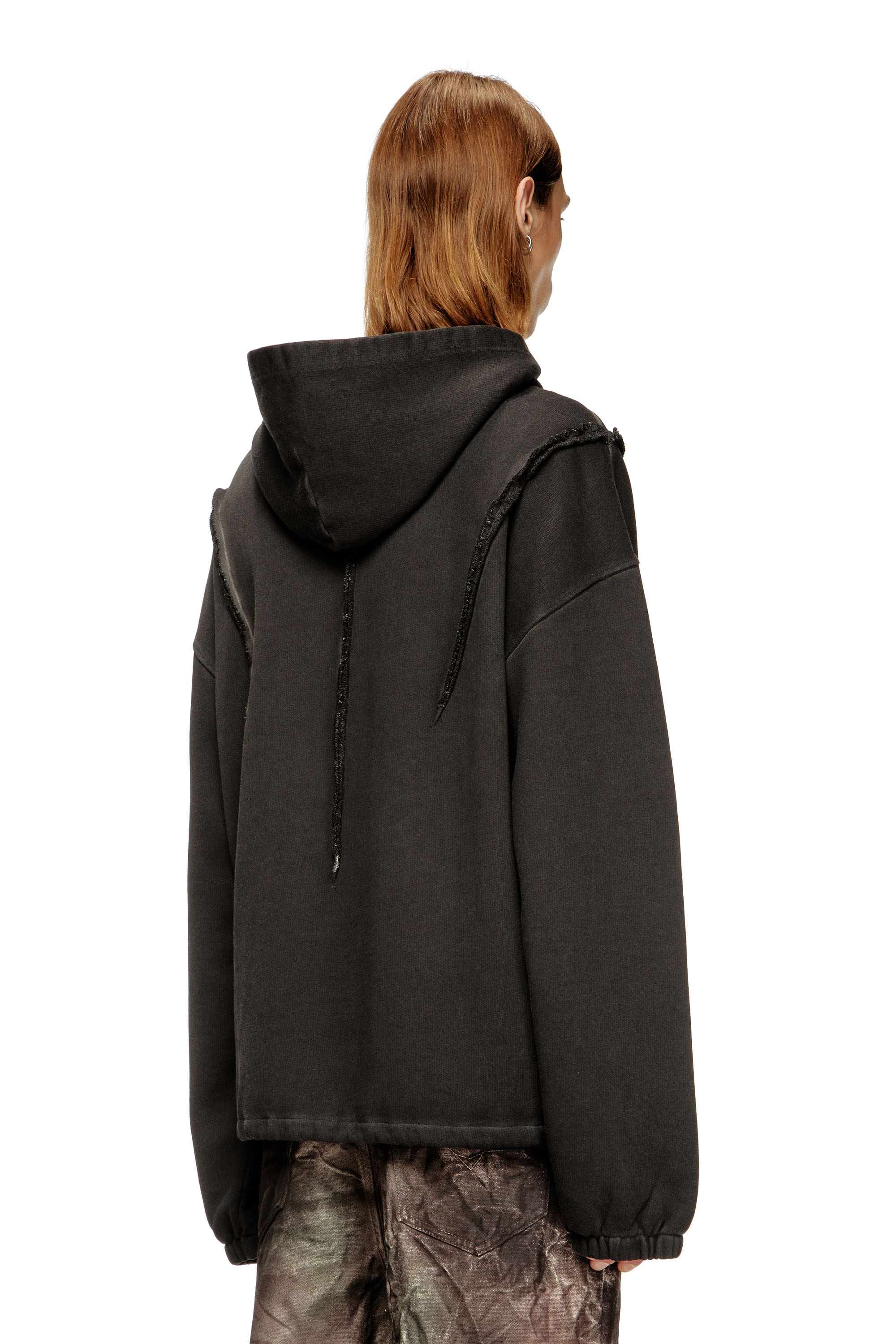 Diesel - S-THUG-HOODIE, Unisex Kapuzenpullover mit verwaschenem Effekt in Schwarz - 4