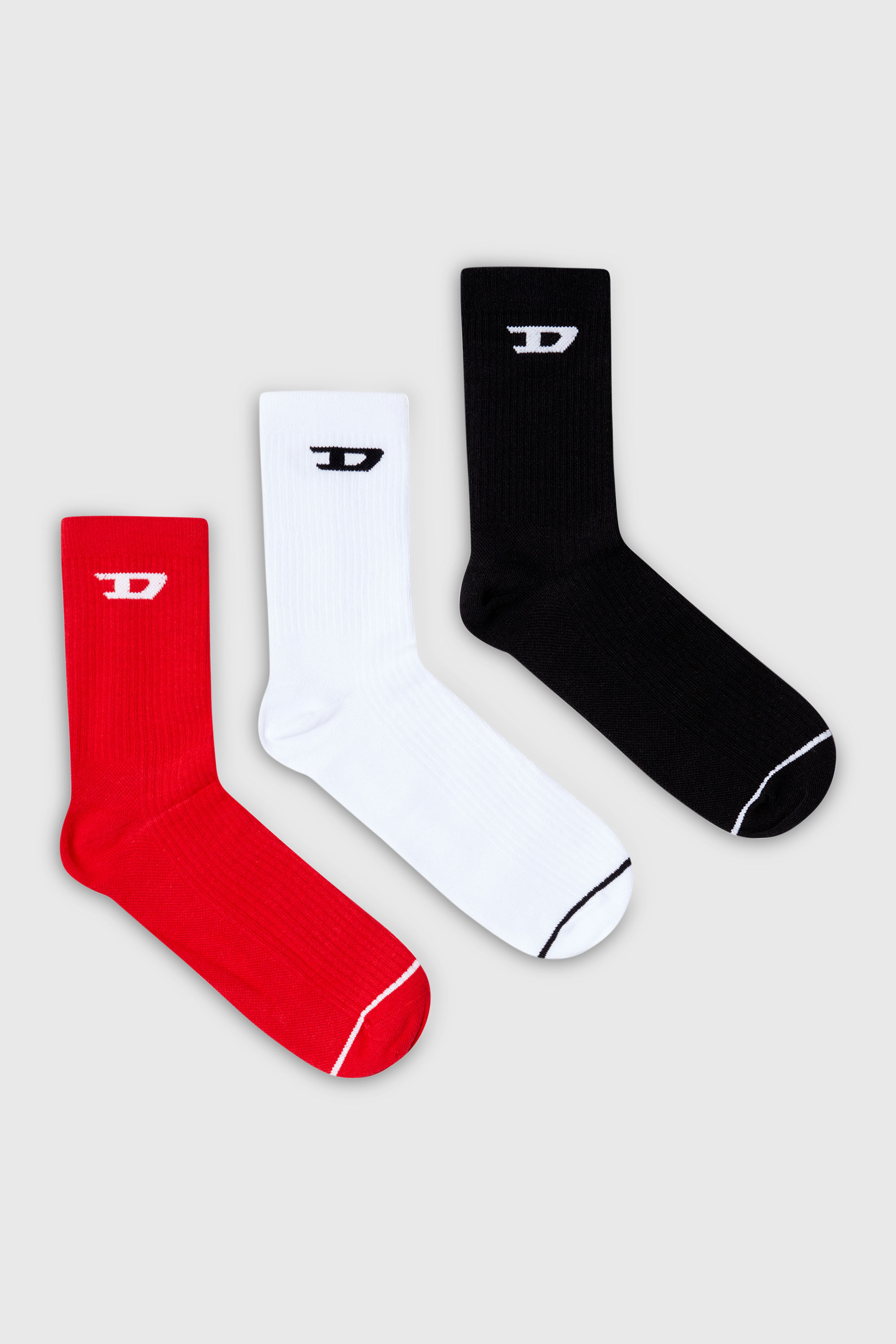 Diesel - SKM-D-TENNIS-CREW-17,5, Herren Rippenstricksocken im Dreierpack mit D-Logo in Rot/Weiss - 1
